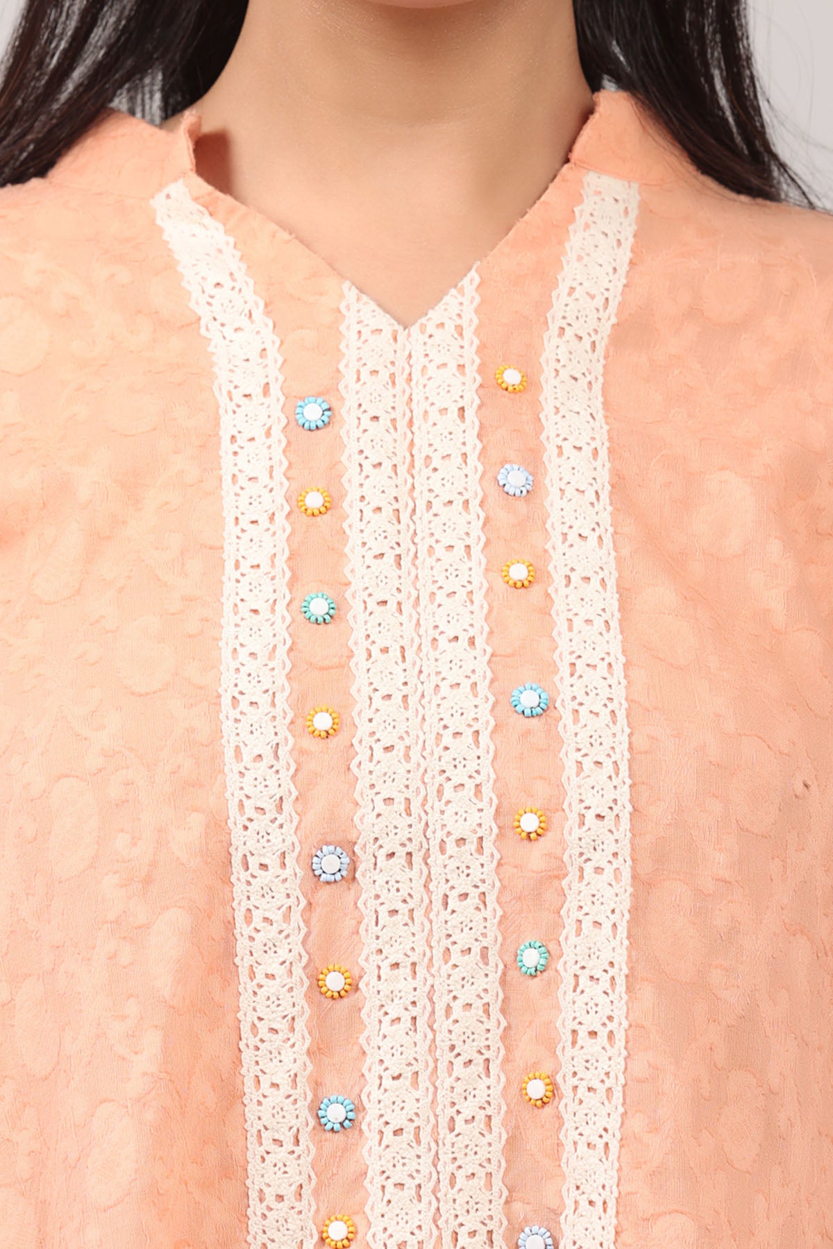 Peach Beads Embroidered Top