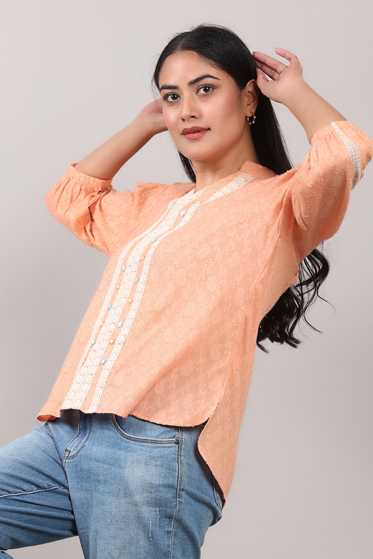 Peach Beads Embroidered Top