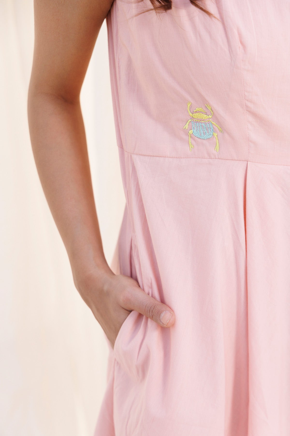 Peach Boat Neck Layered Dress