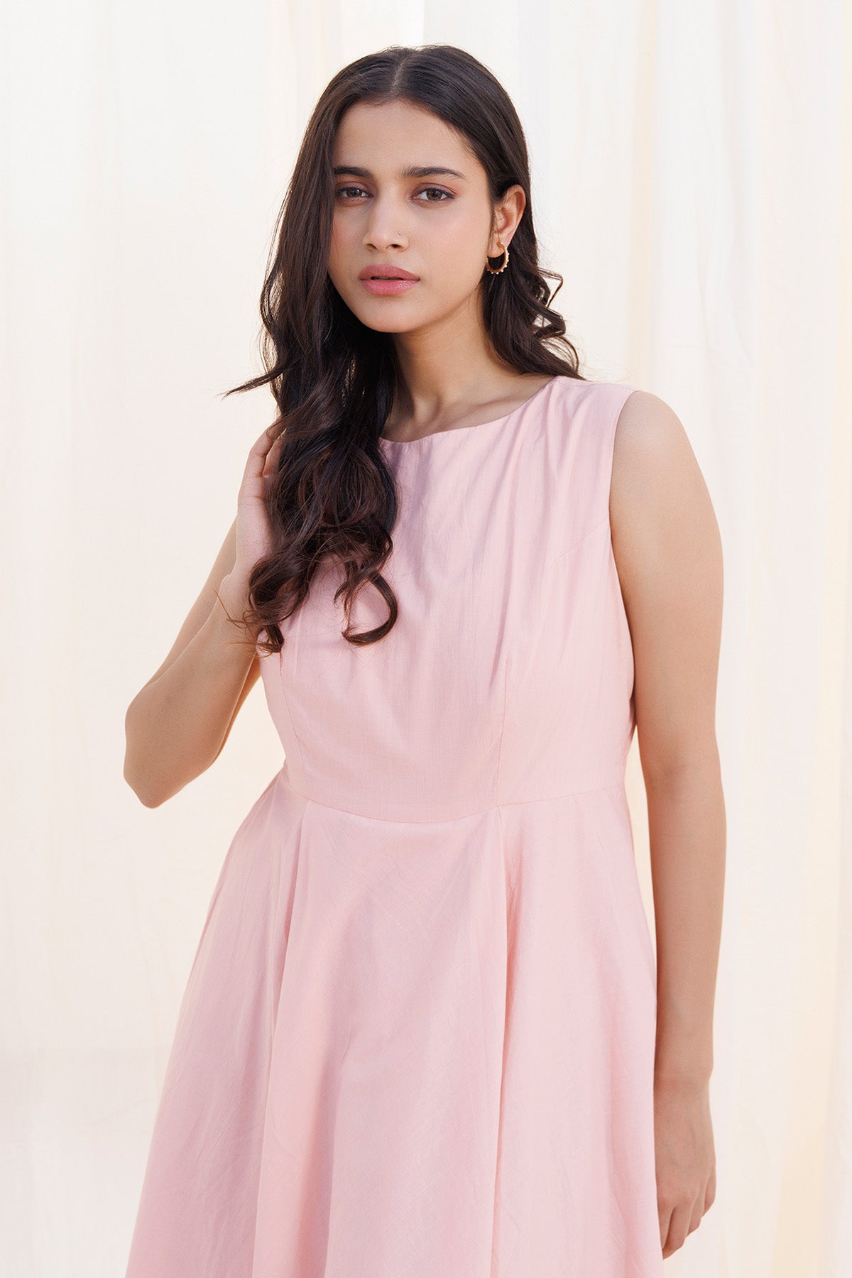 Peach Boat Neck Layered Dress