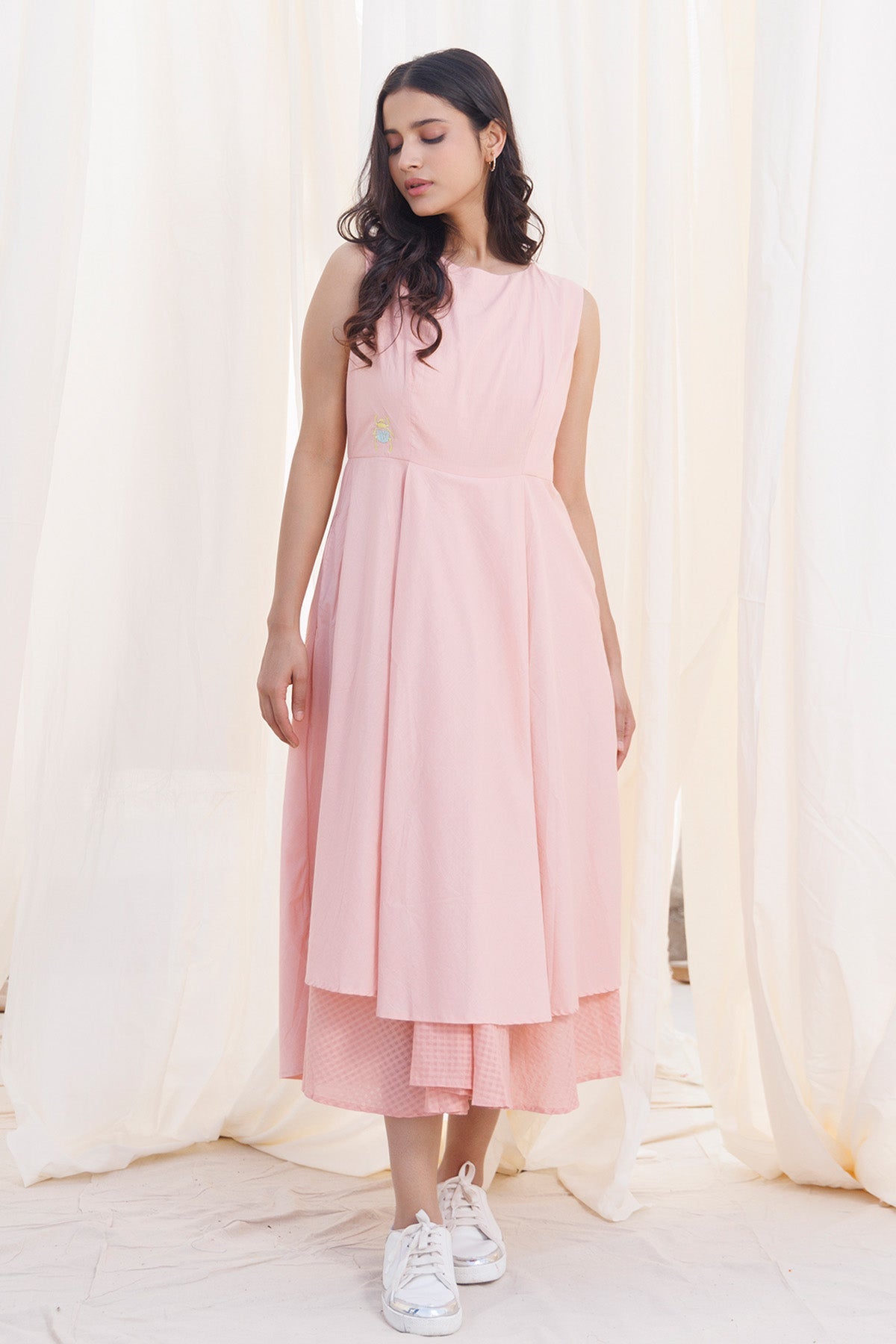 Buy Peach Boat Neck Layered Dress by Label Surabhi Raj for women online at ScrollnShops