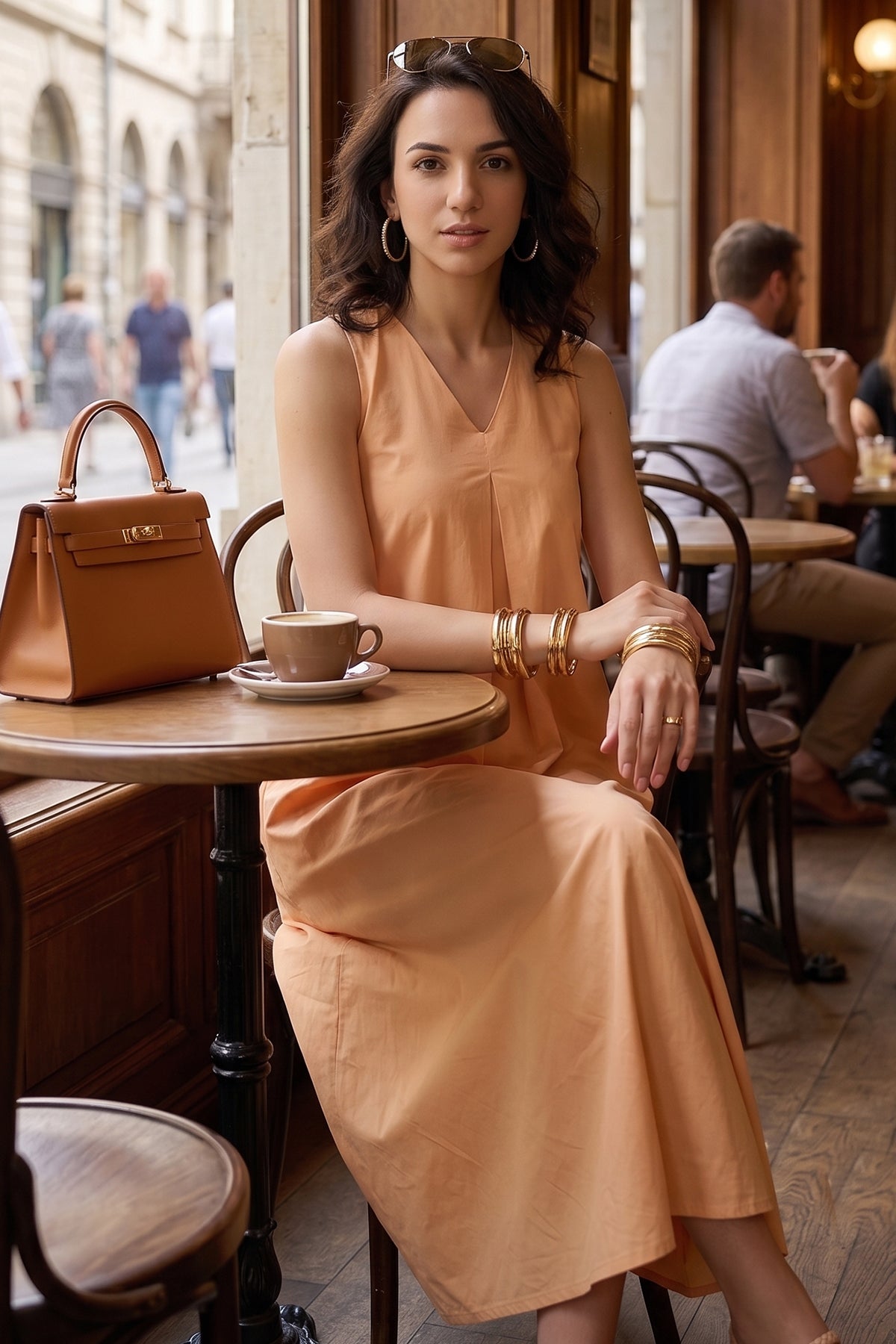 Peach Box Pleated Cotton Dress