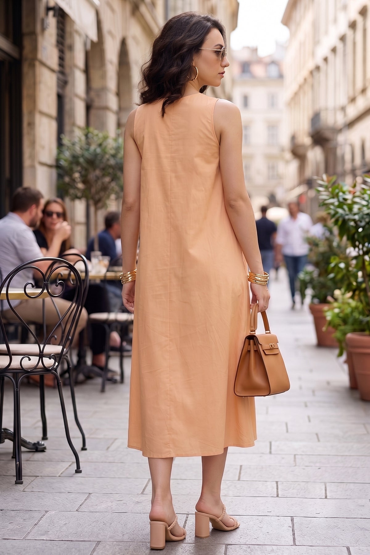 Peach Box Pleated Cotton Dress