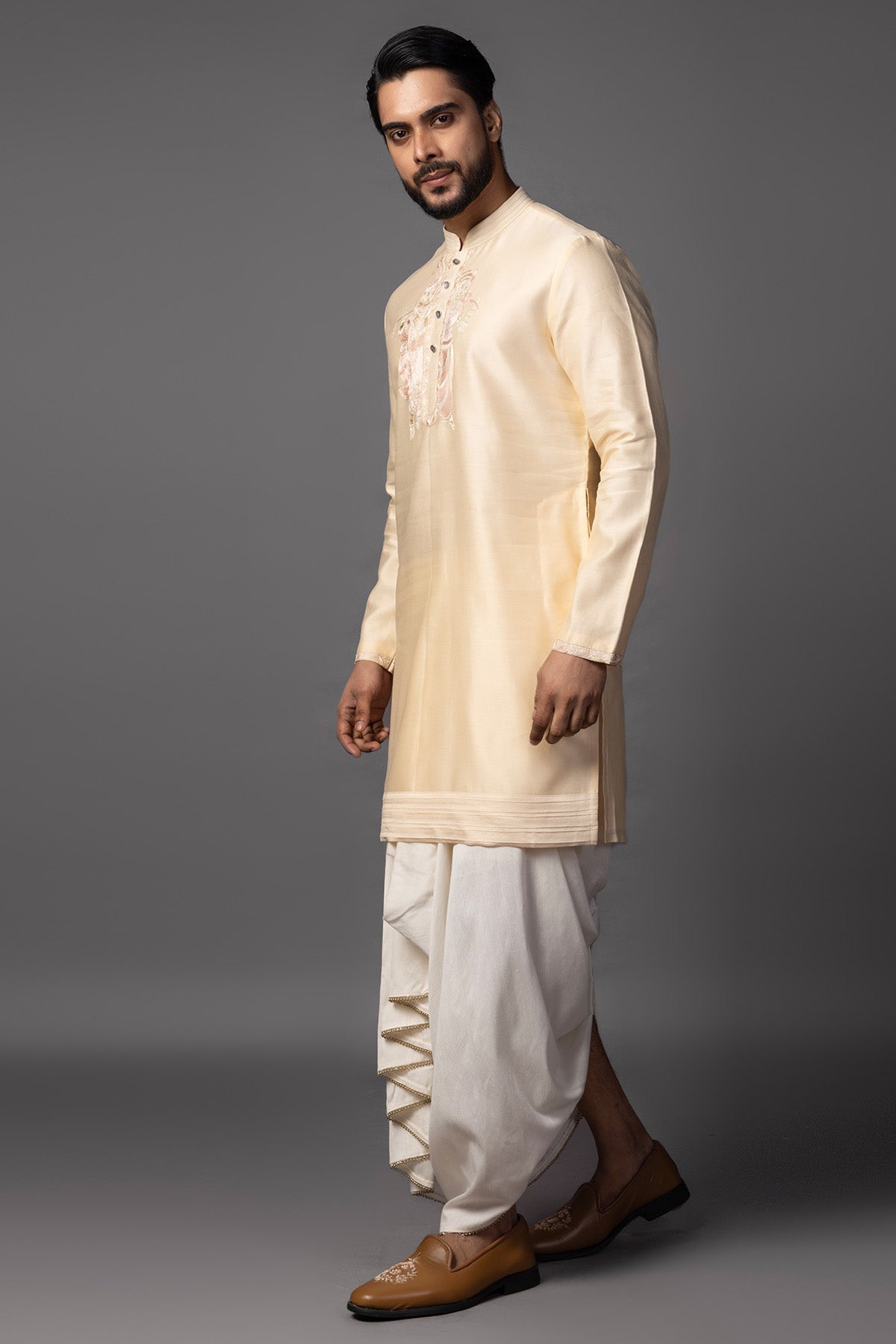 Peach Chanderi Resham Kurta Set