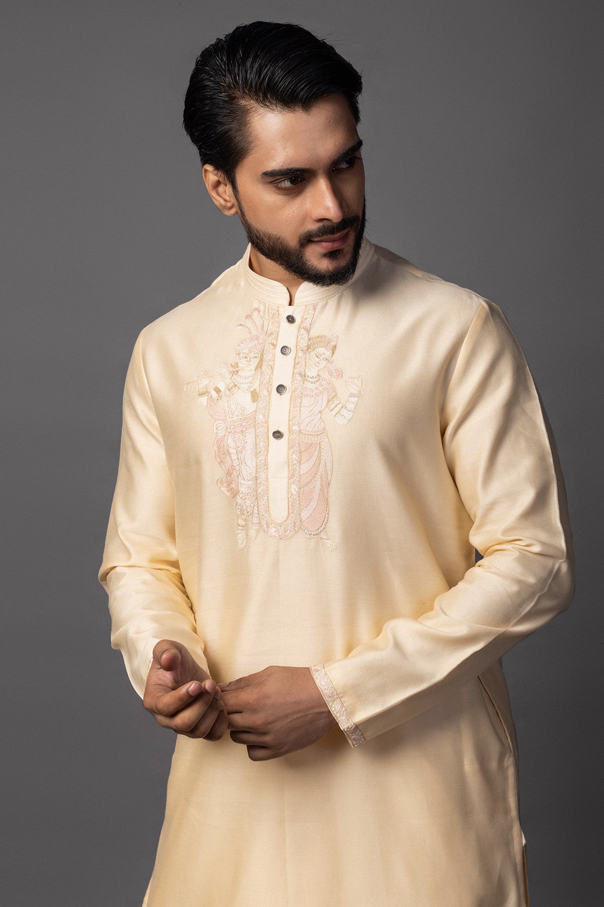 Peach Chanderi Resham Kurta Set
