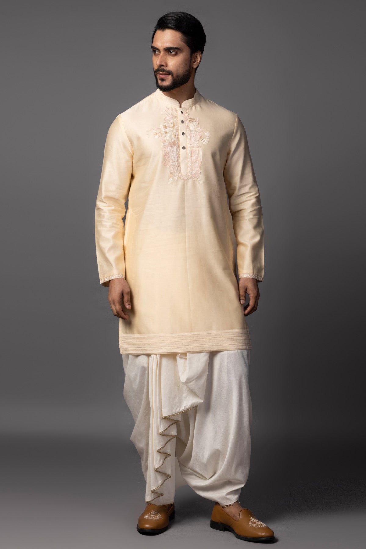 Buy Peach Chanderi Resham Kurta Set for men by Paarsh Atelier online available at scrollnshops