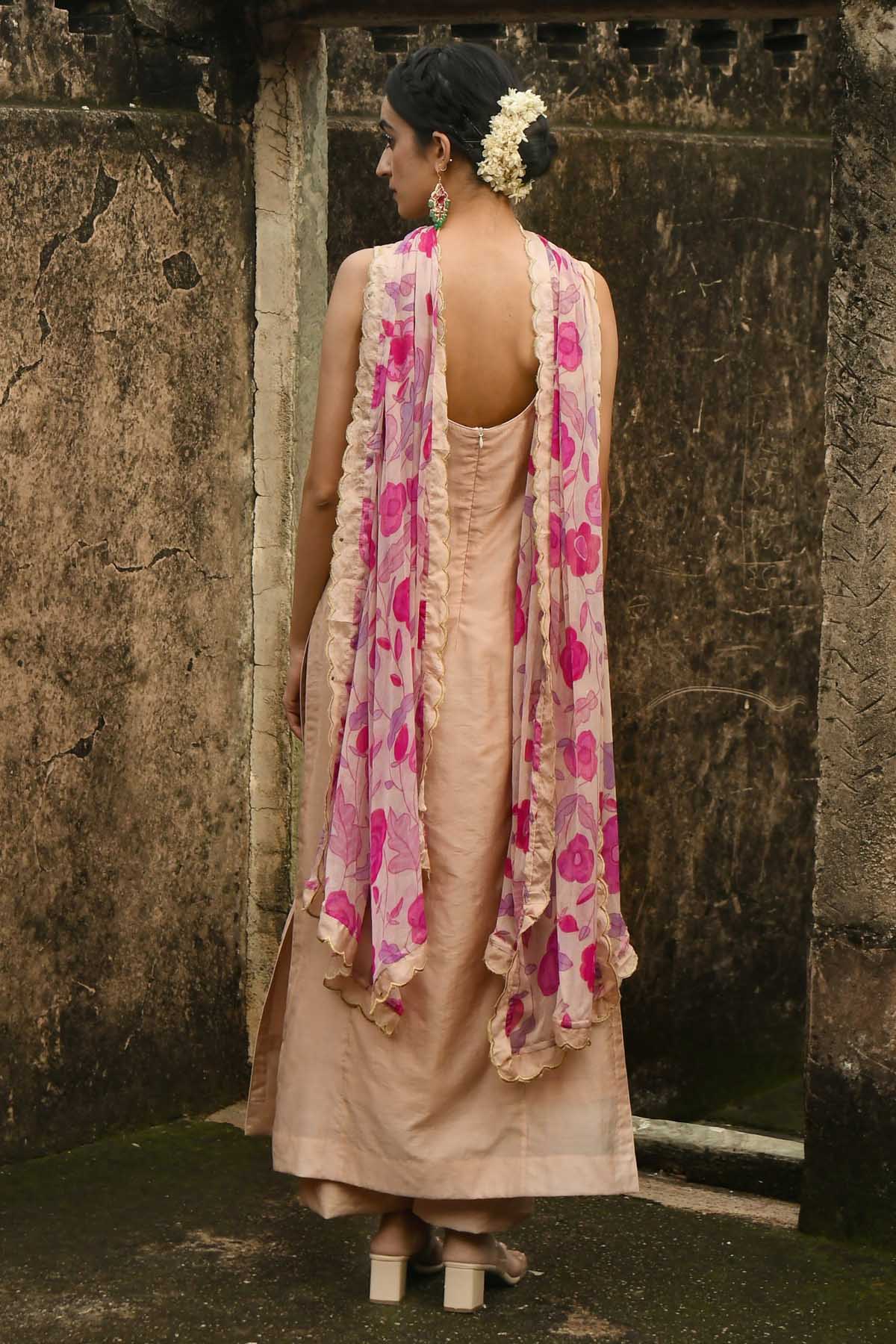 Peach Chanderi Silk Kurta Set