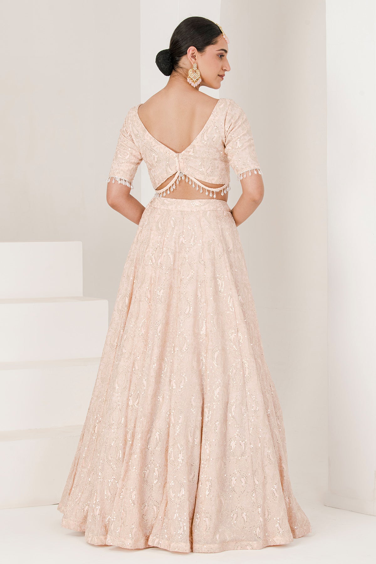 Peach Chikankari Lehenga Set