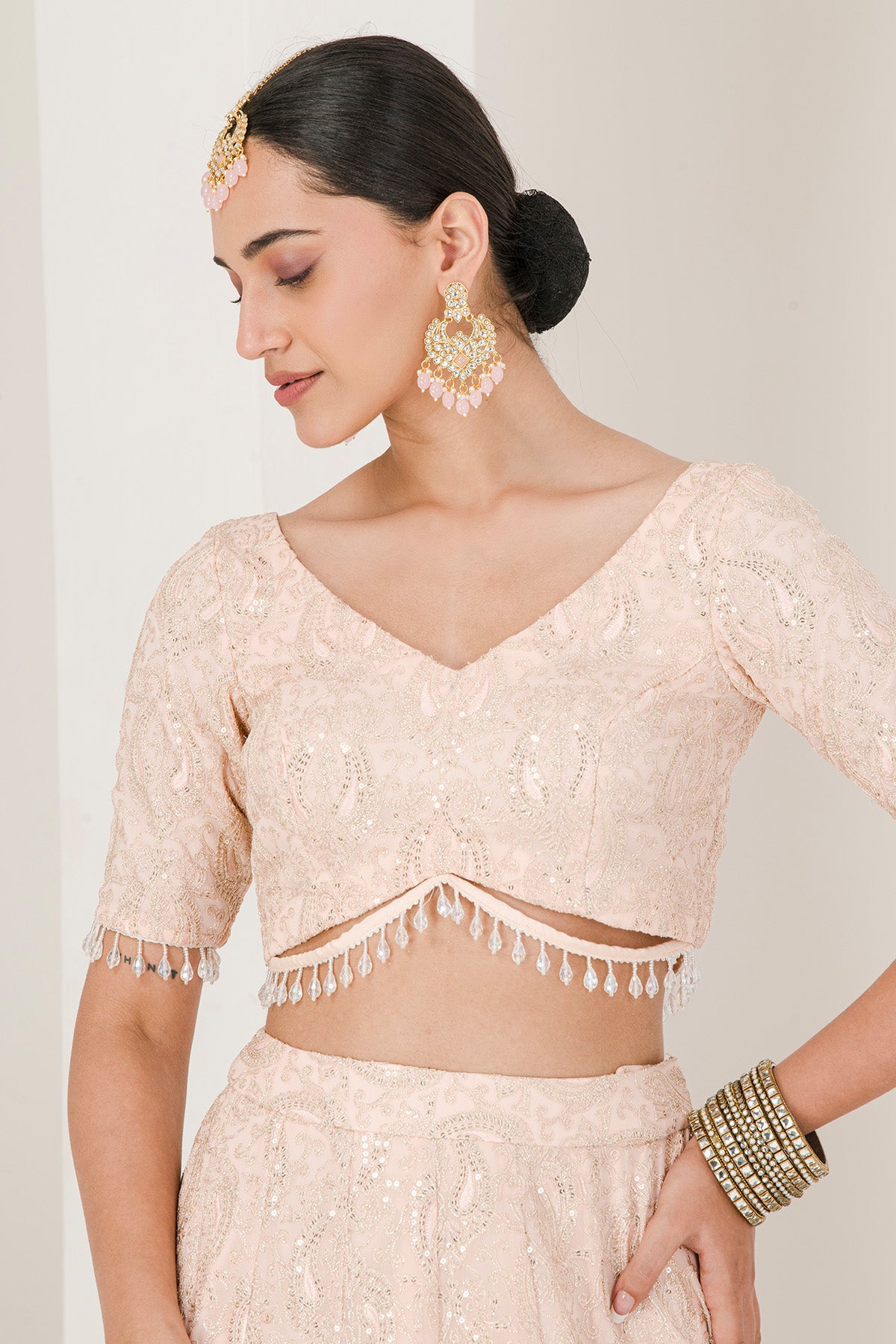 Peach Chikankari Lehenga Set