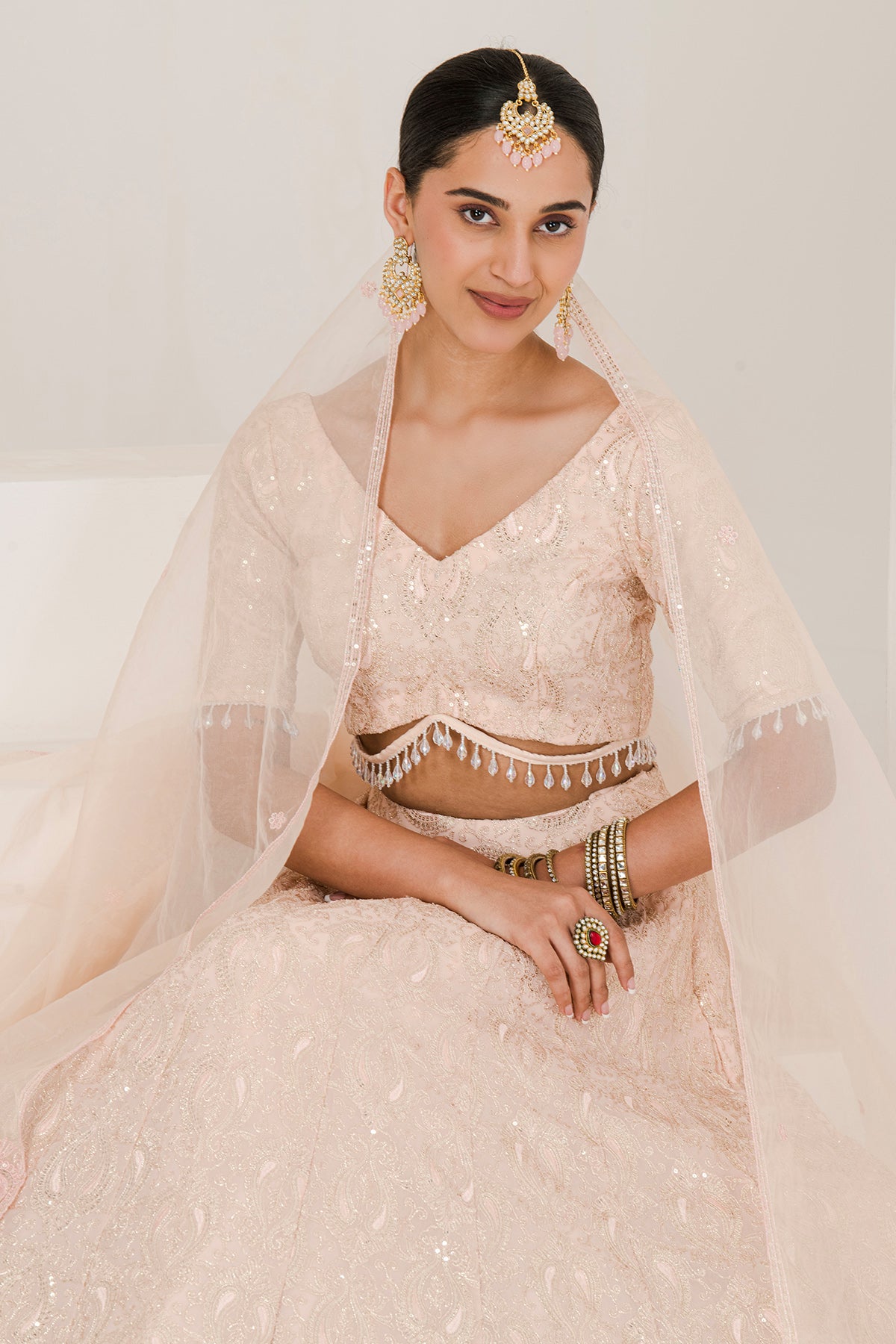Peach Chikankari Lehenga Set