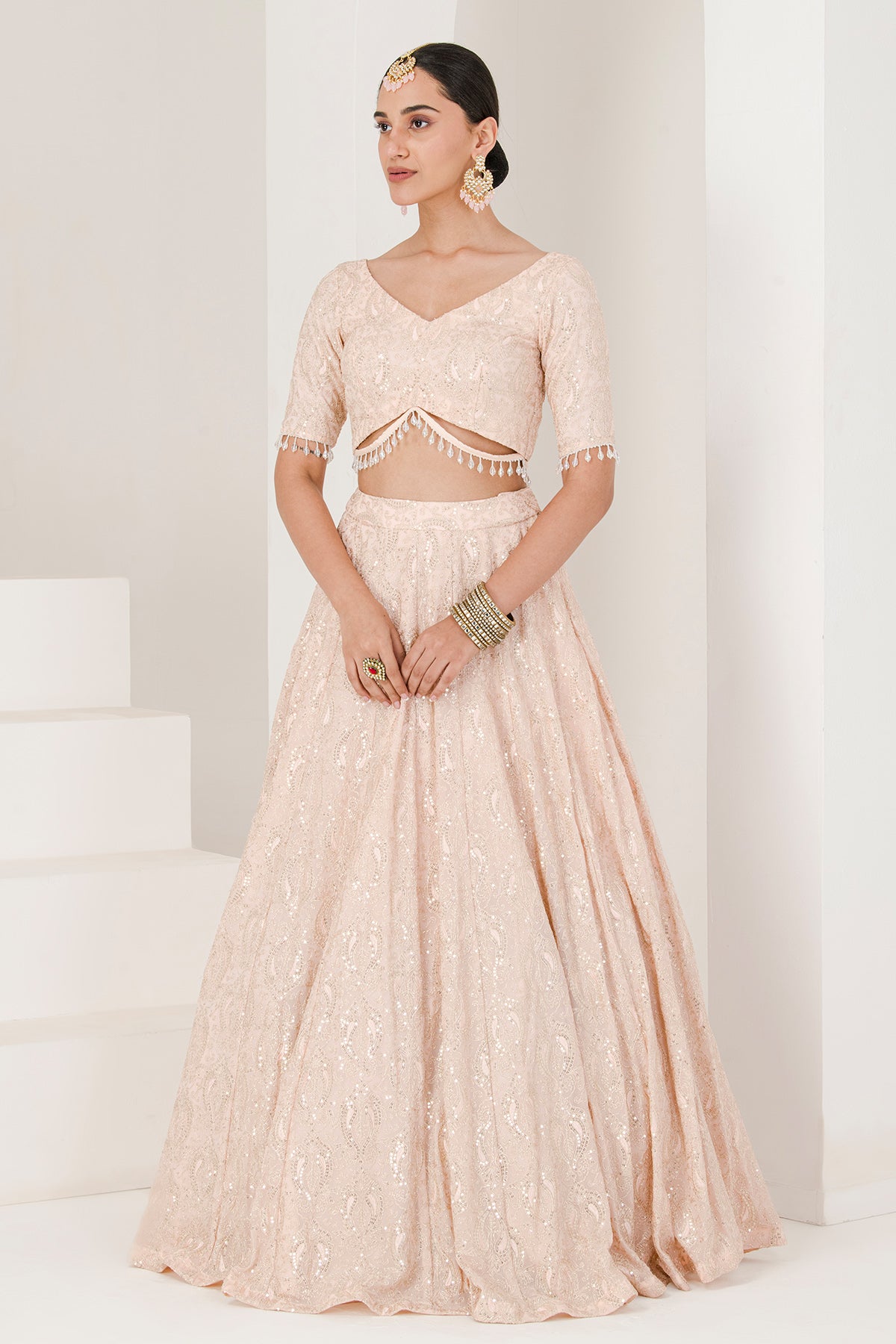 Peach Chikankari Lehenga Set