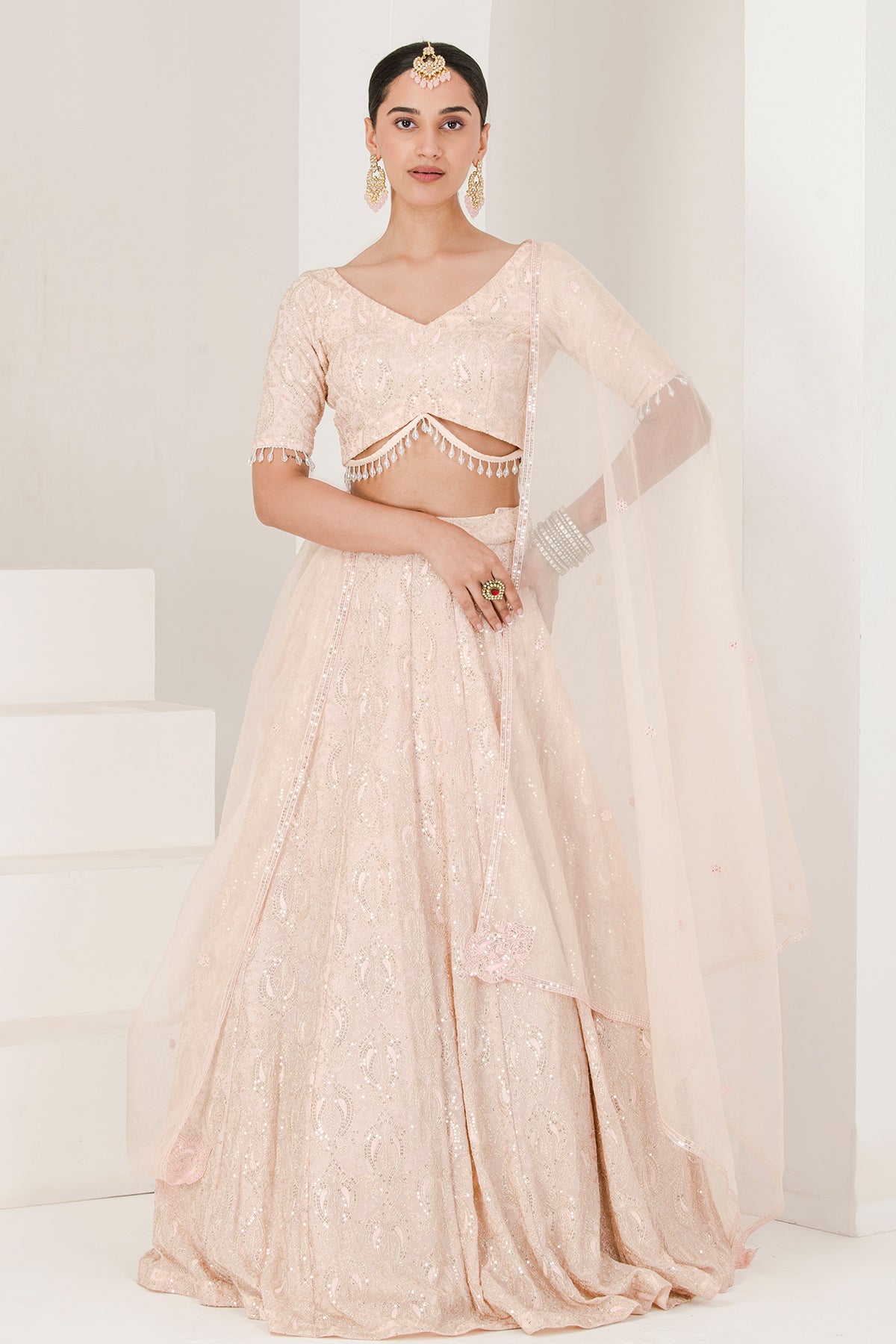 Buy Peach Chikankari Lehenga Set by The Maive for women online at ScrollnShops