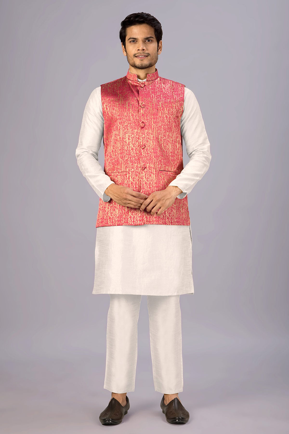 Peach Cotton Embroidered Bundi