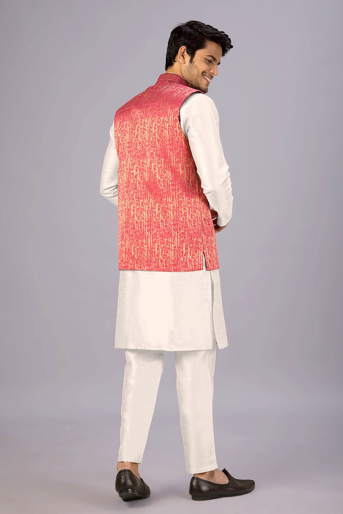 Peach Cotton Embroidered Bundi