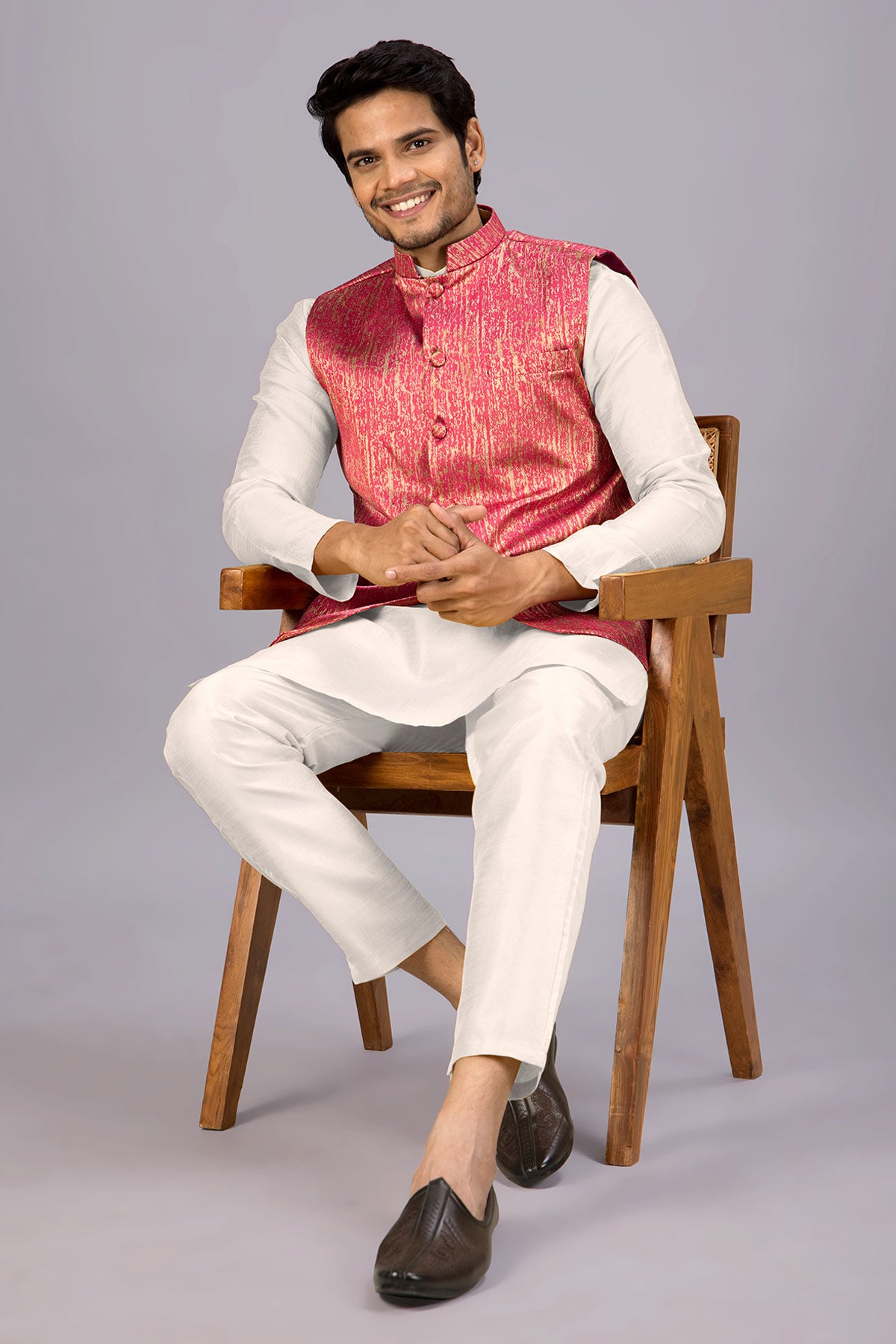 Peach Cotton Embroidered Bundi