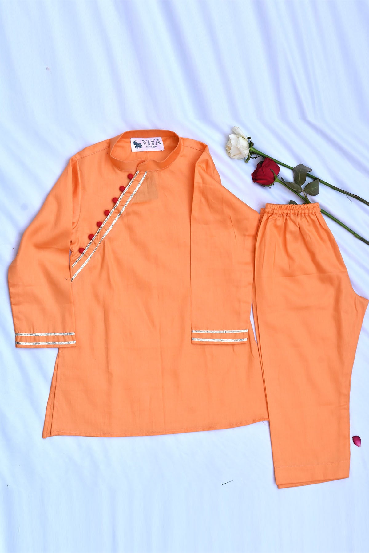 Peach Cotton Kurta & Pyjama