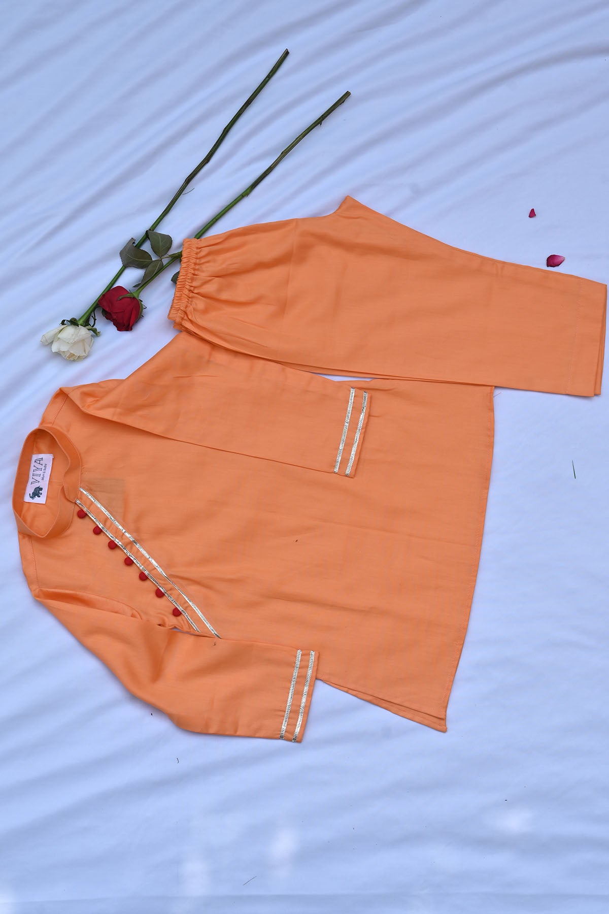 Peach Cotton Kurta & Pyjama