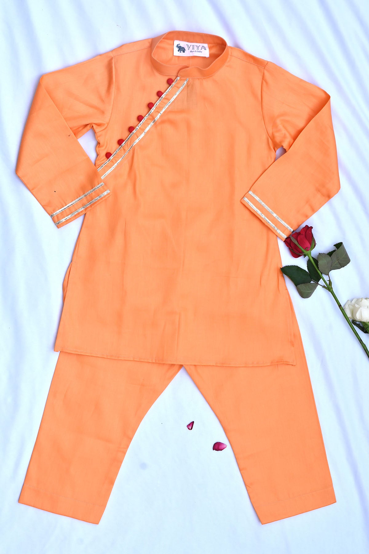 Peach Cotton Kurta & Pyjama