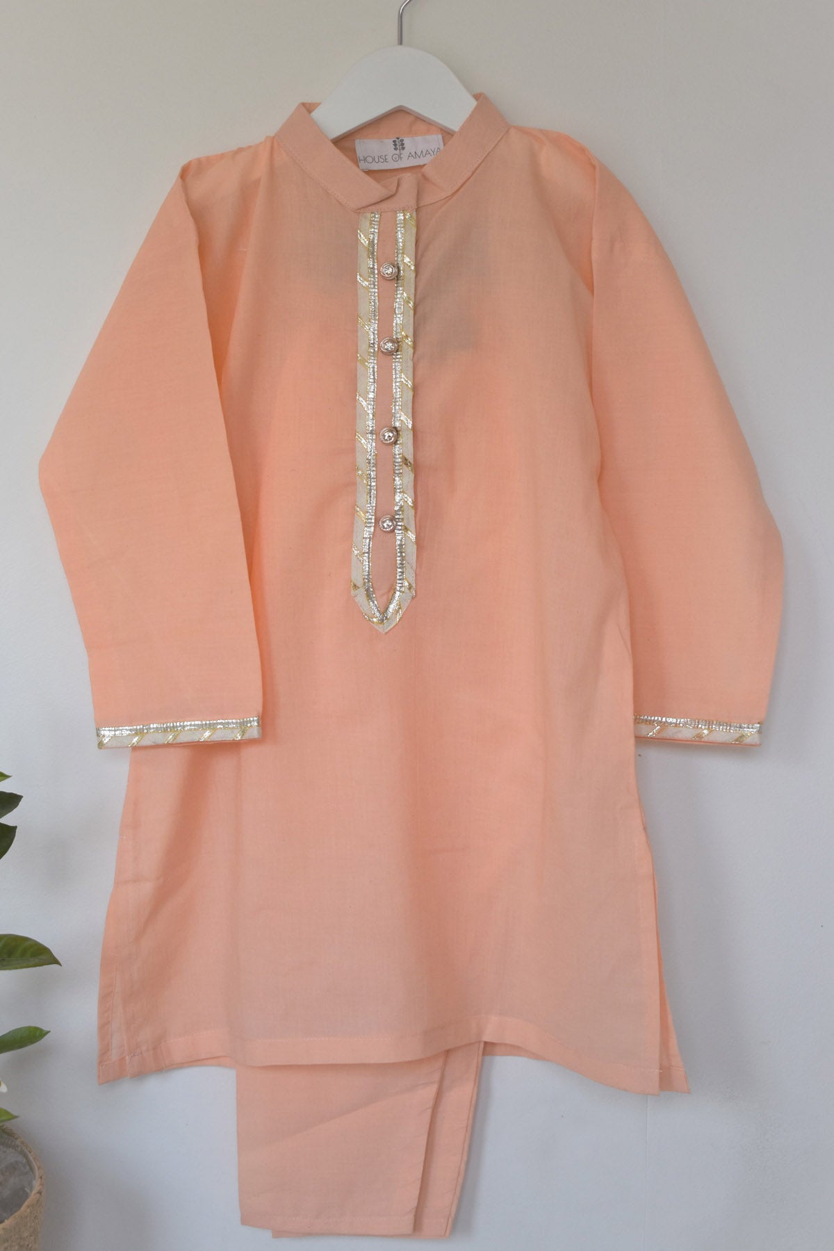 Designer ViYa Peach Cotton Kurta Set For Kids Available online at ScrollnShops