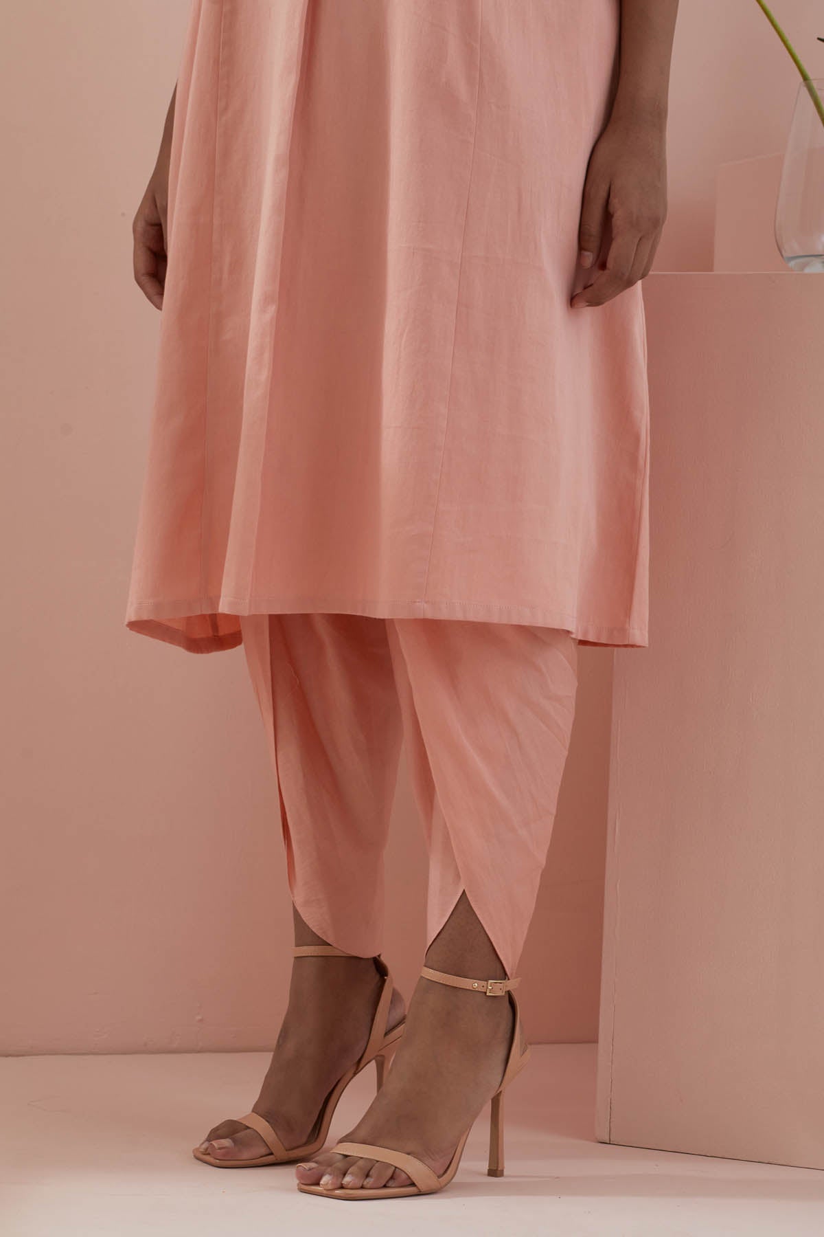 Peach Cotton Lace Kurta & Dhoti