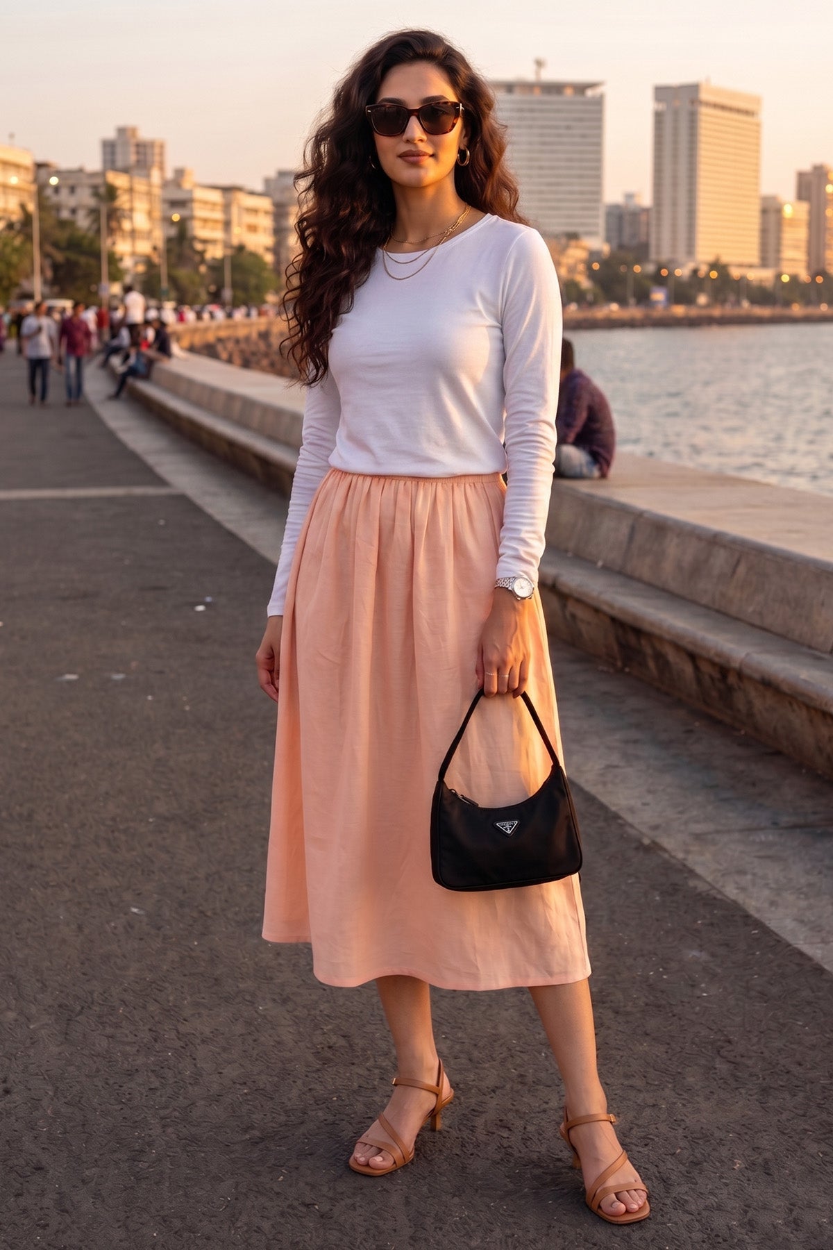 Buy Peach Cotton Linen A-Line Skirt for women by Sneha B online available at scrollnshops