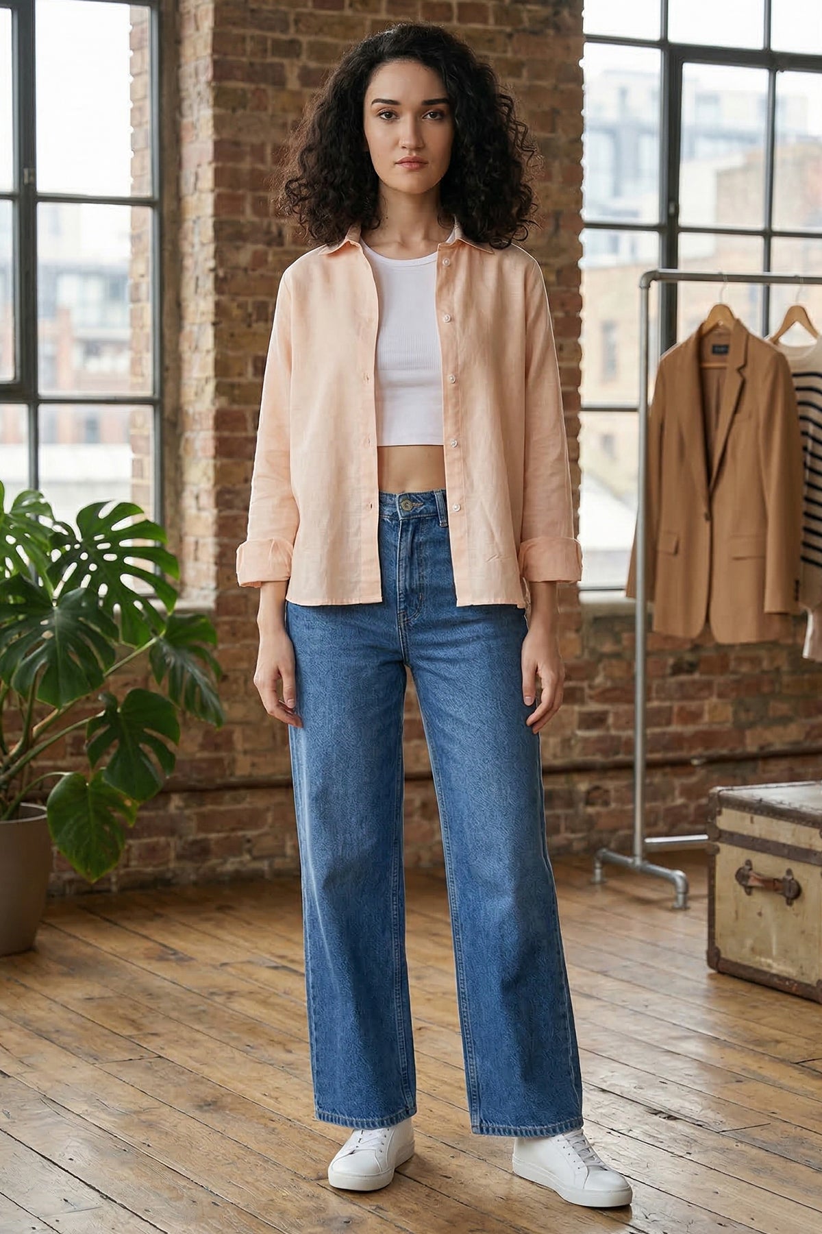 Buy Cotton Linen Peach Collar Shirt for women by Sneha B online available at scrollnshops