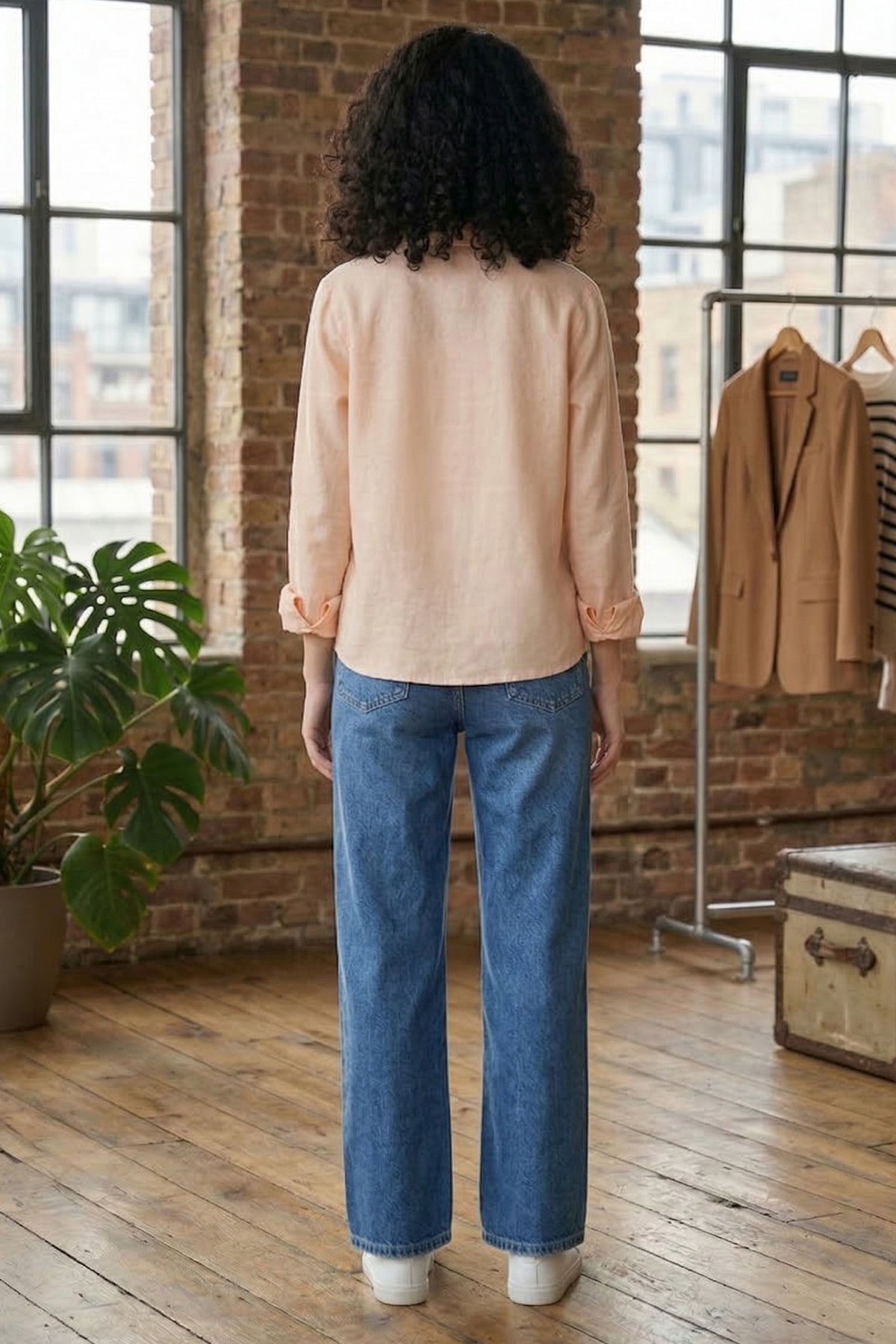 Cotton Linen Peach Collar Shirt