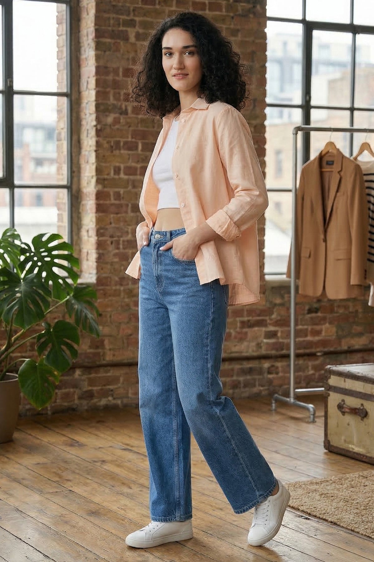 Cotton Linen Peach Collar Shirt