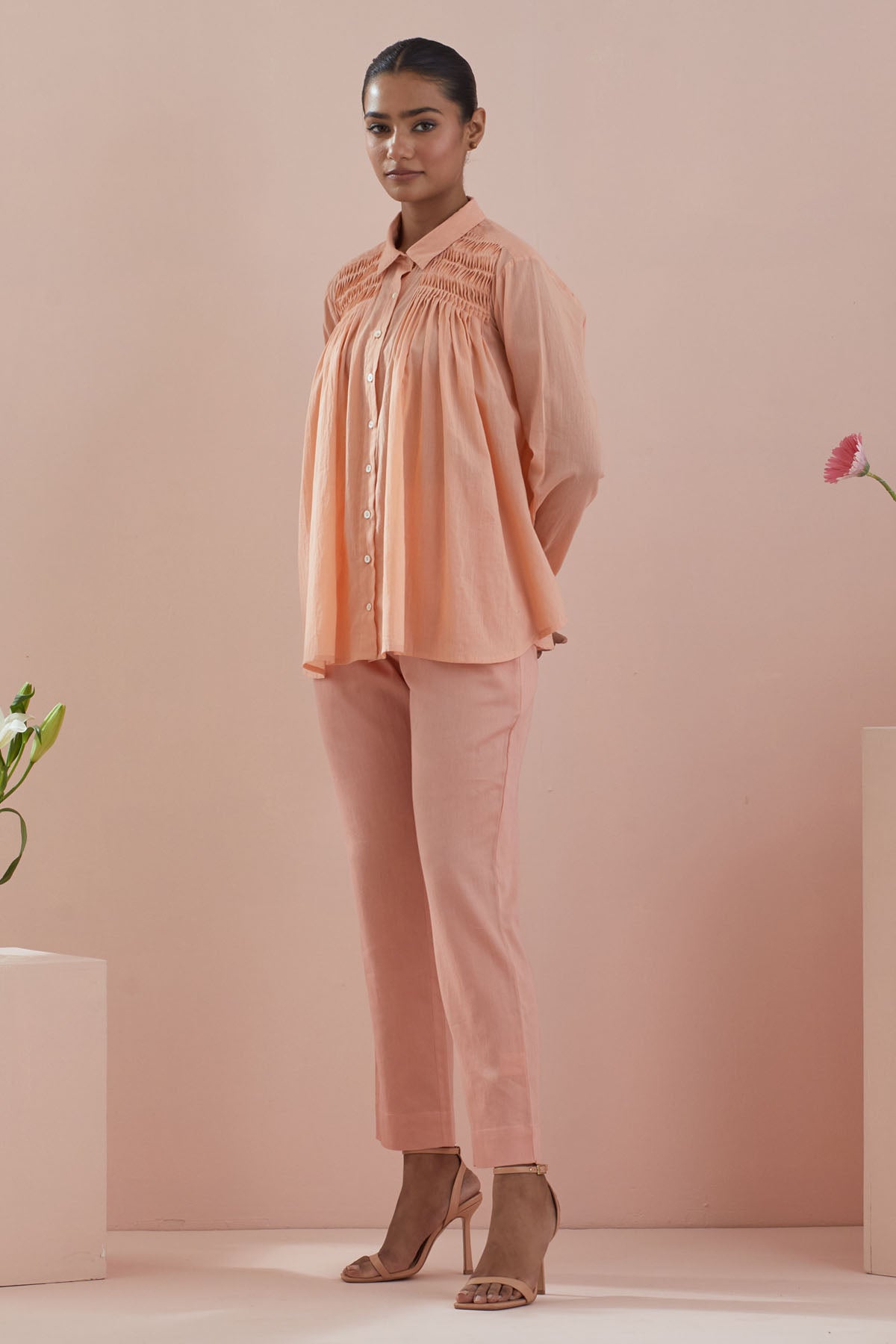 Peach Cotton Pintuck Co-ord Set