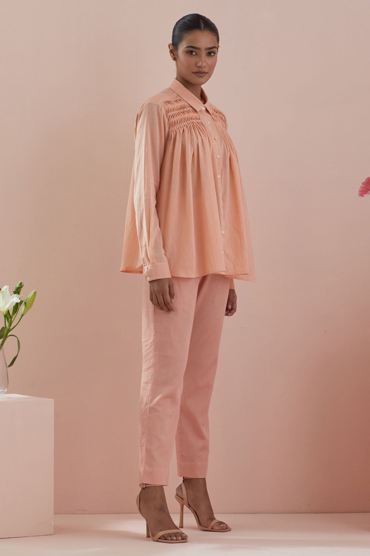 Peach Cotton Pintuck Co-ord Set