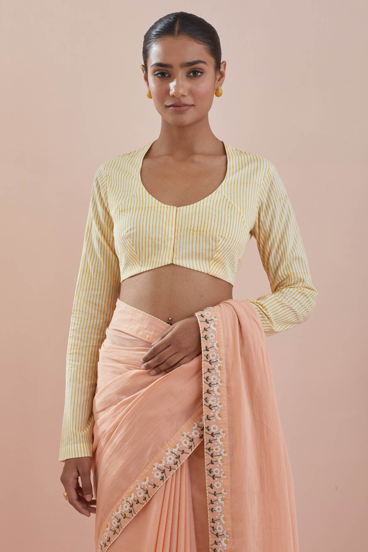 Peach Cotton Saree & Blouse