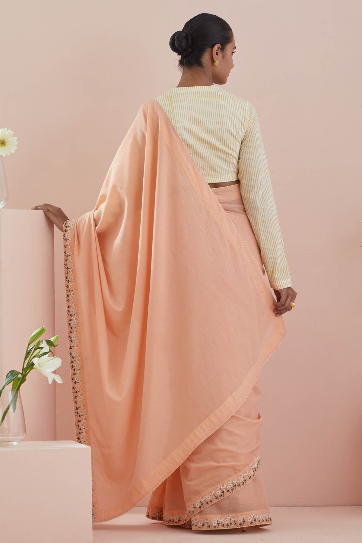 Peach Cotton Saree & Blouse