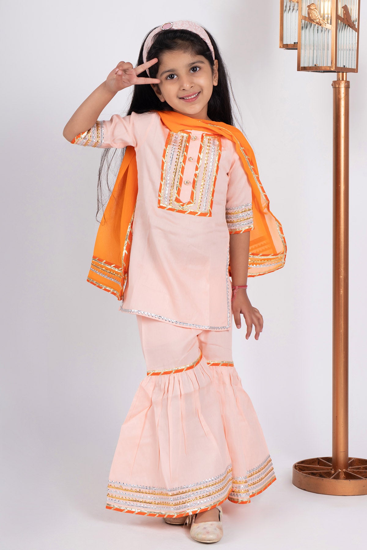 Peach Cotton Short Kurta Set