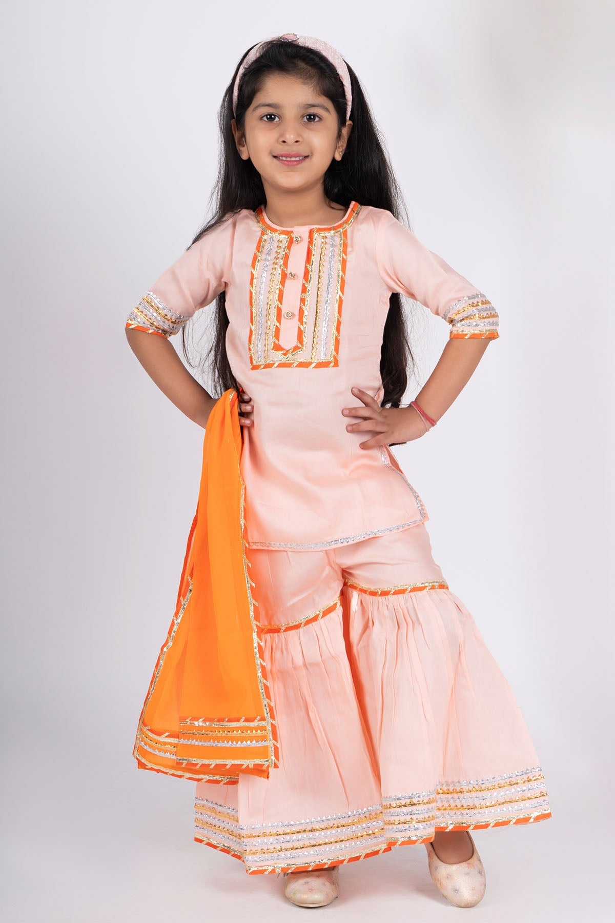 Buy Peach Cotton Short Kurta Set by ViYa for Girls online at ScrollnShops