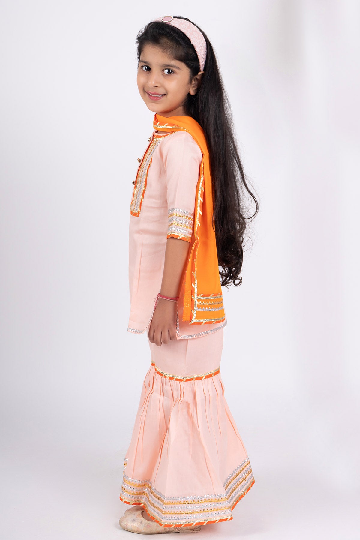 Peach Cotton Short Kurta Set