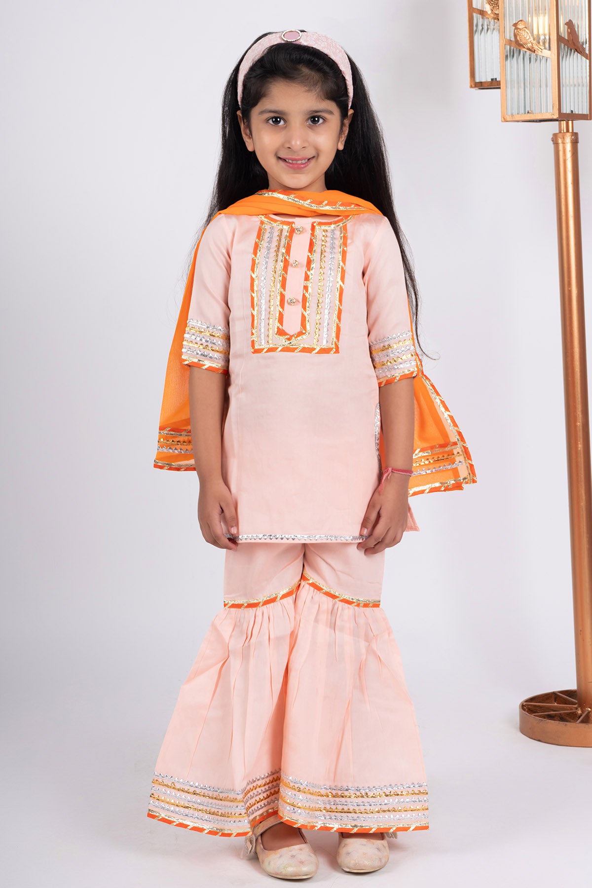 Peach Cotton Short Kurta Set