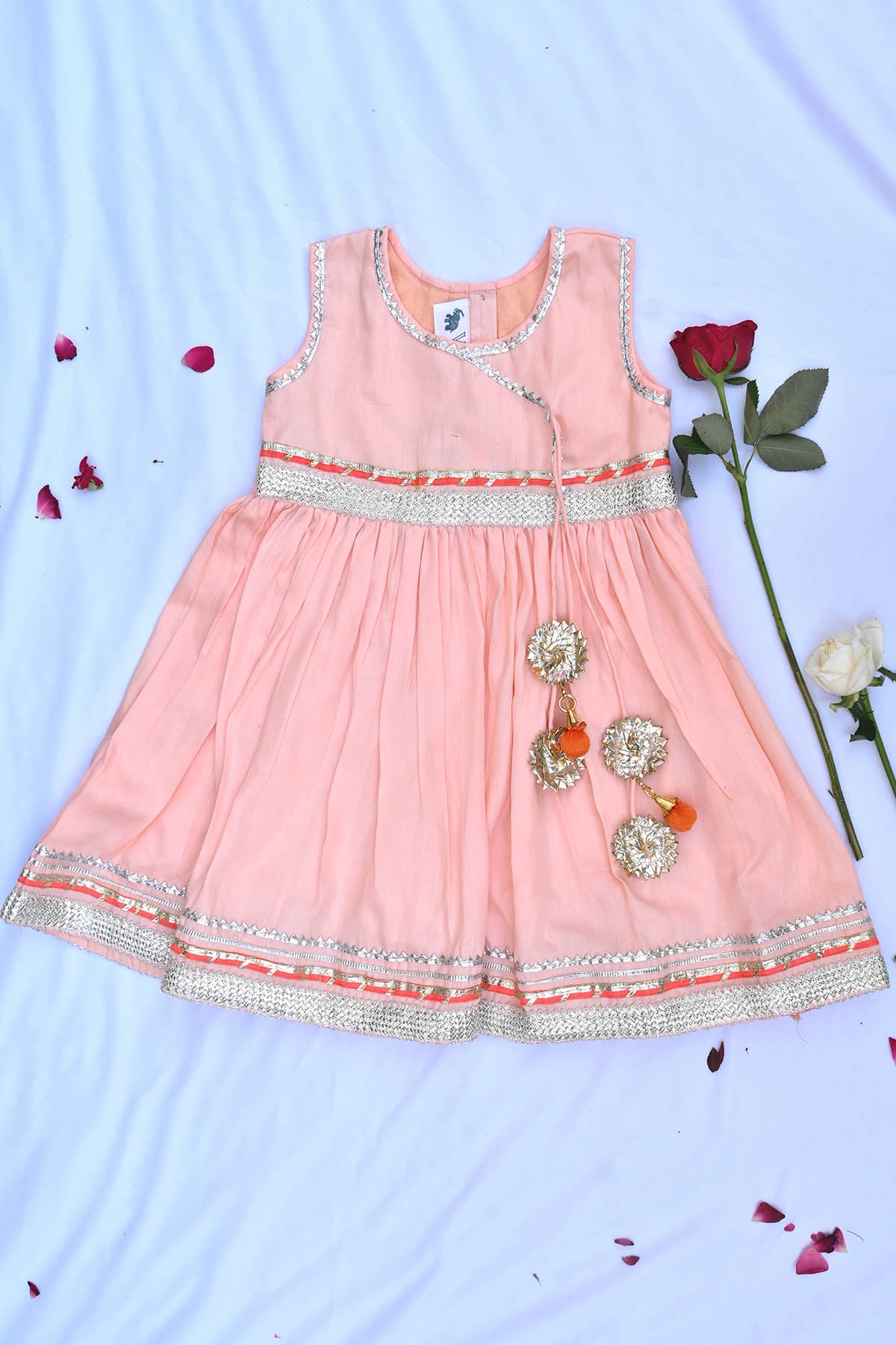 Peach Cotton Sleeveless Dress