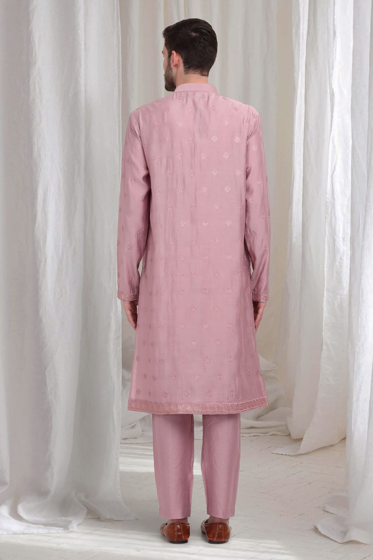 Peach Cotton Thread Kurta Set