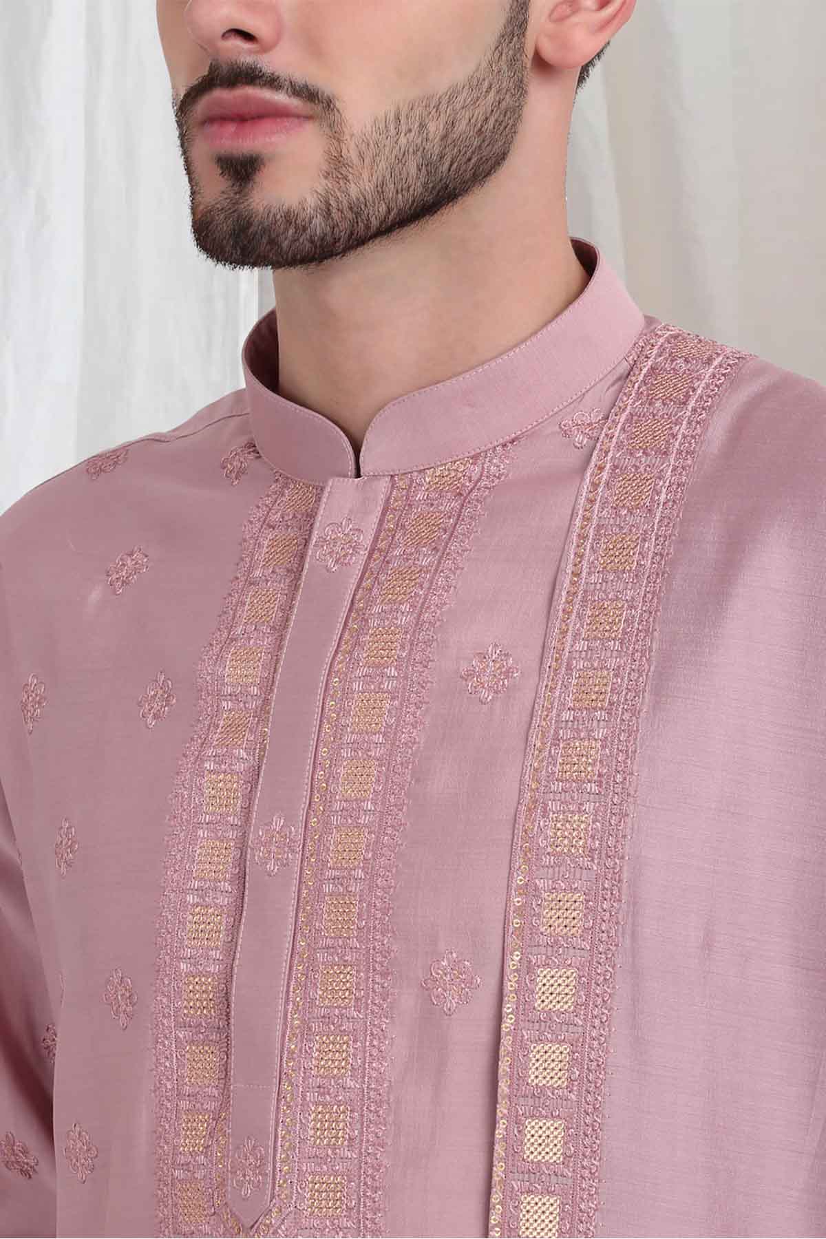 Peach Cotton Thread Kurta Set