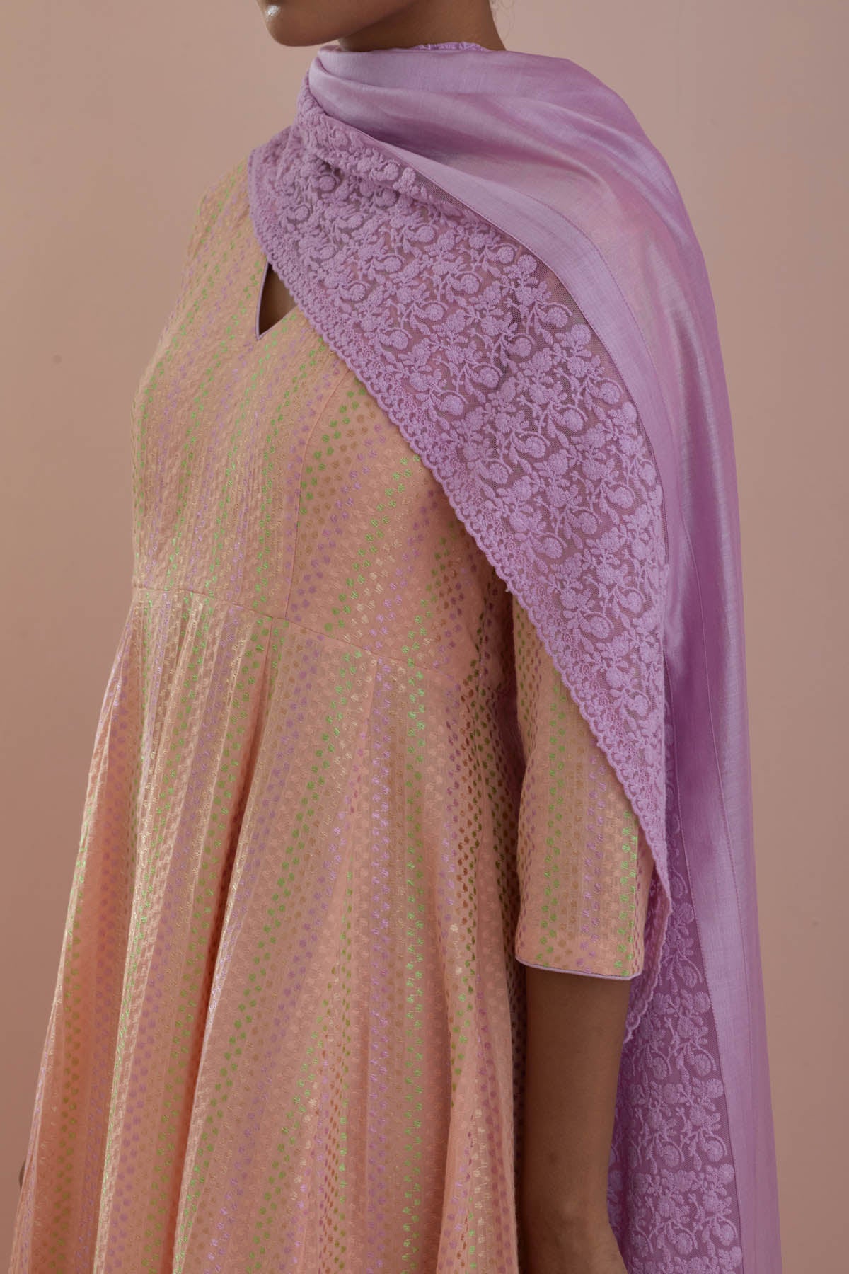 Peach Cotton Waves Anarkali Set