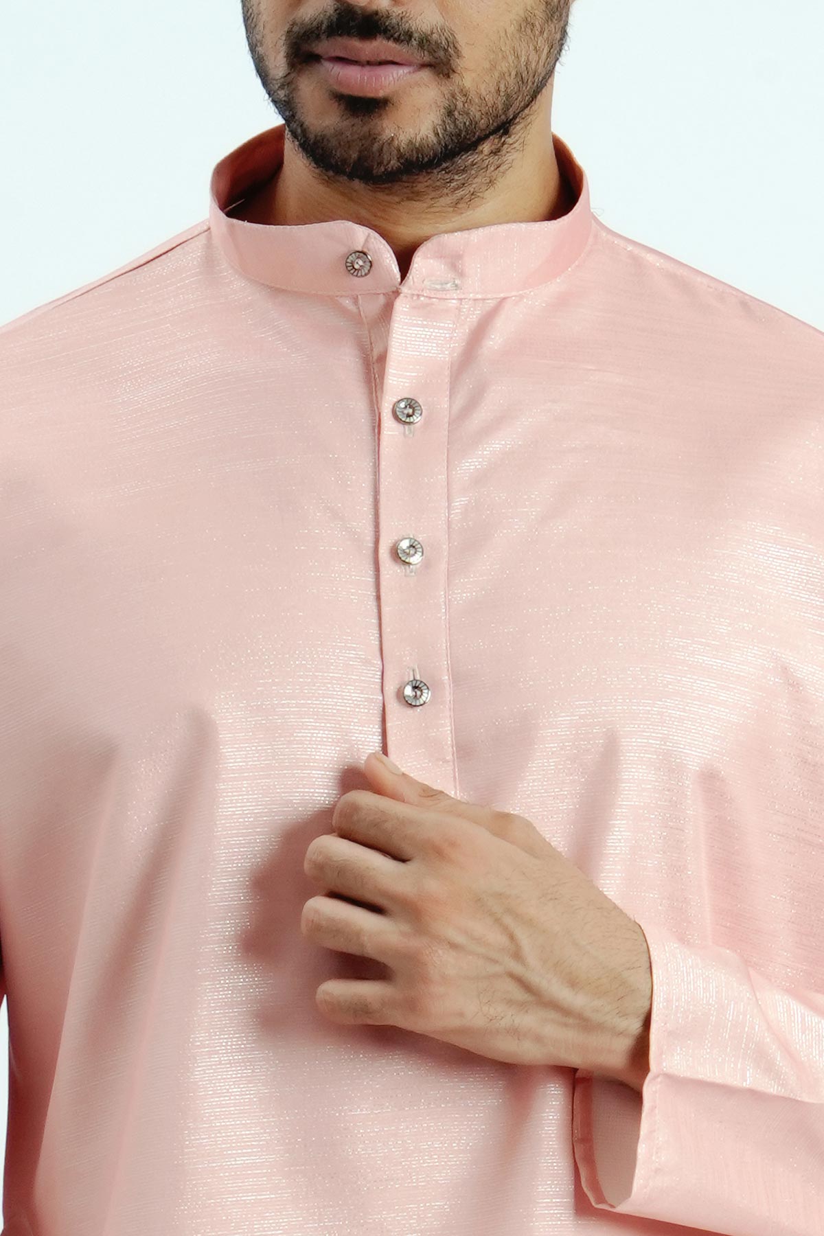 Peach Cotton Zari Worked Kurta