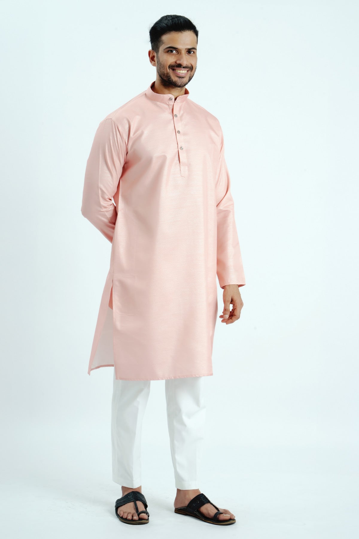Peach Cotton Zari Worked Kurta