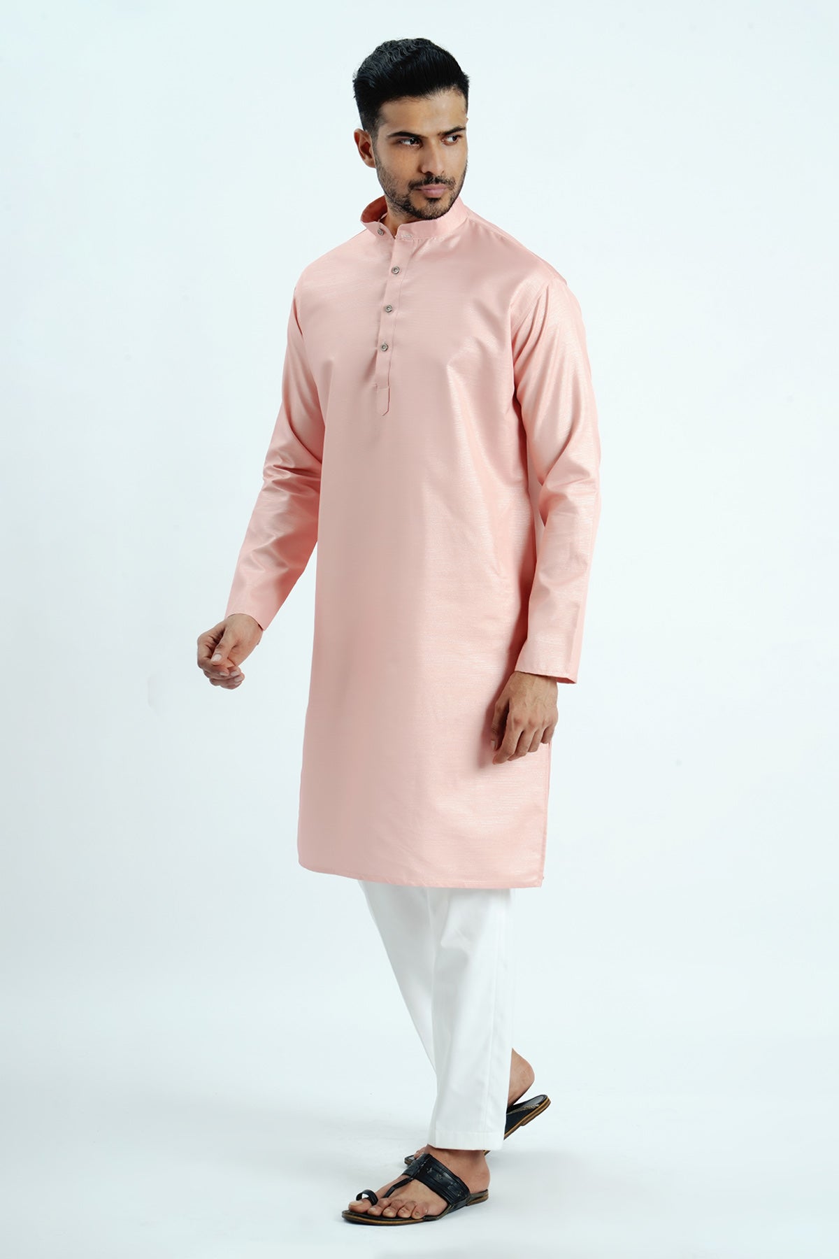 Peach Cotton Zari Worked Kurta