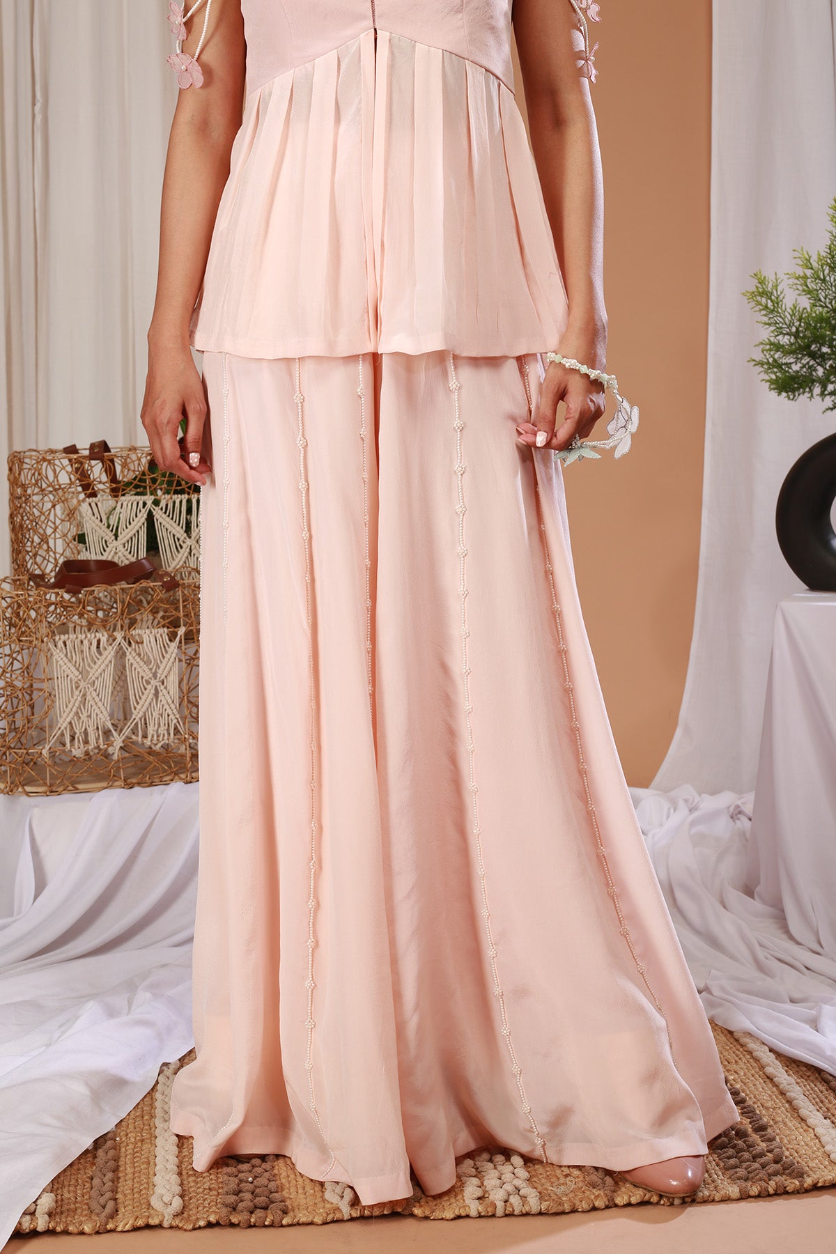 Peach Crepe Peplum Top & Sharara