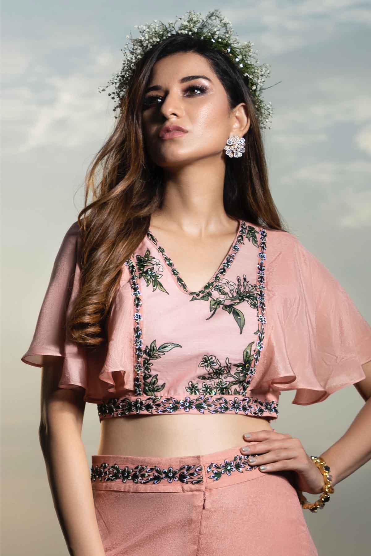 Peach Crop Top & Pleated Palazzo