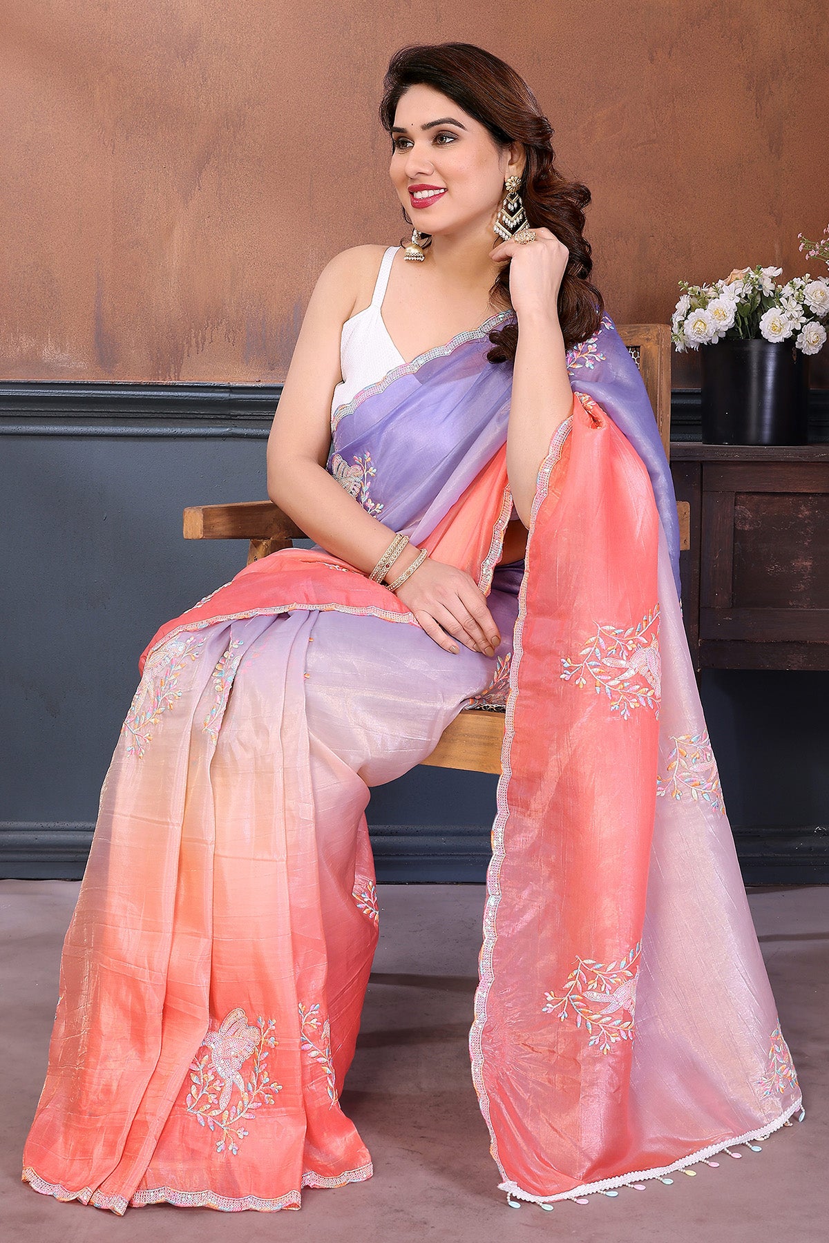 Peach Crush Embroidered Saree