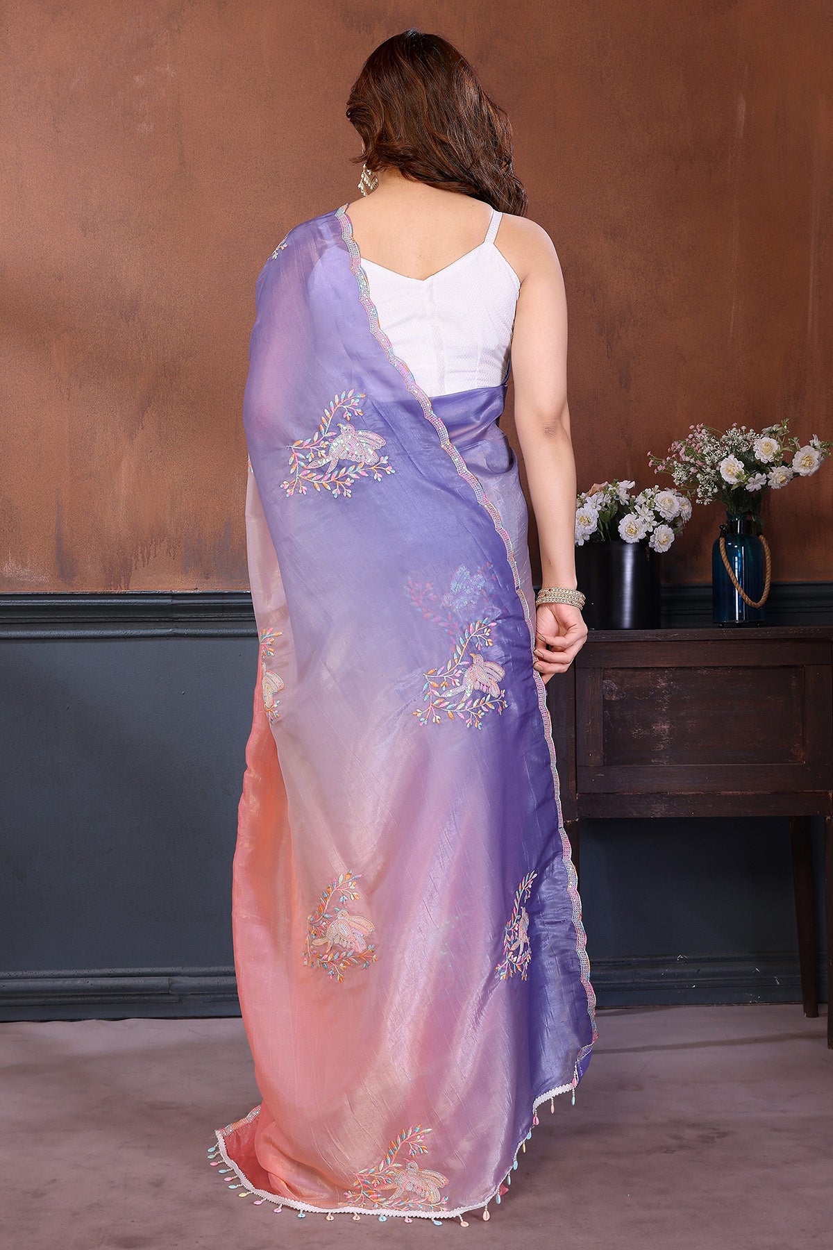 Peach Crush Embroidered Saree