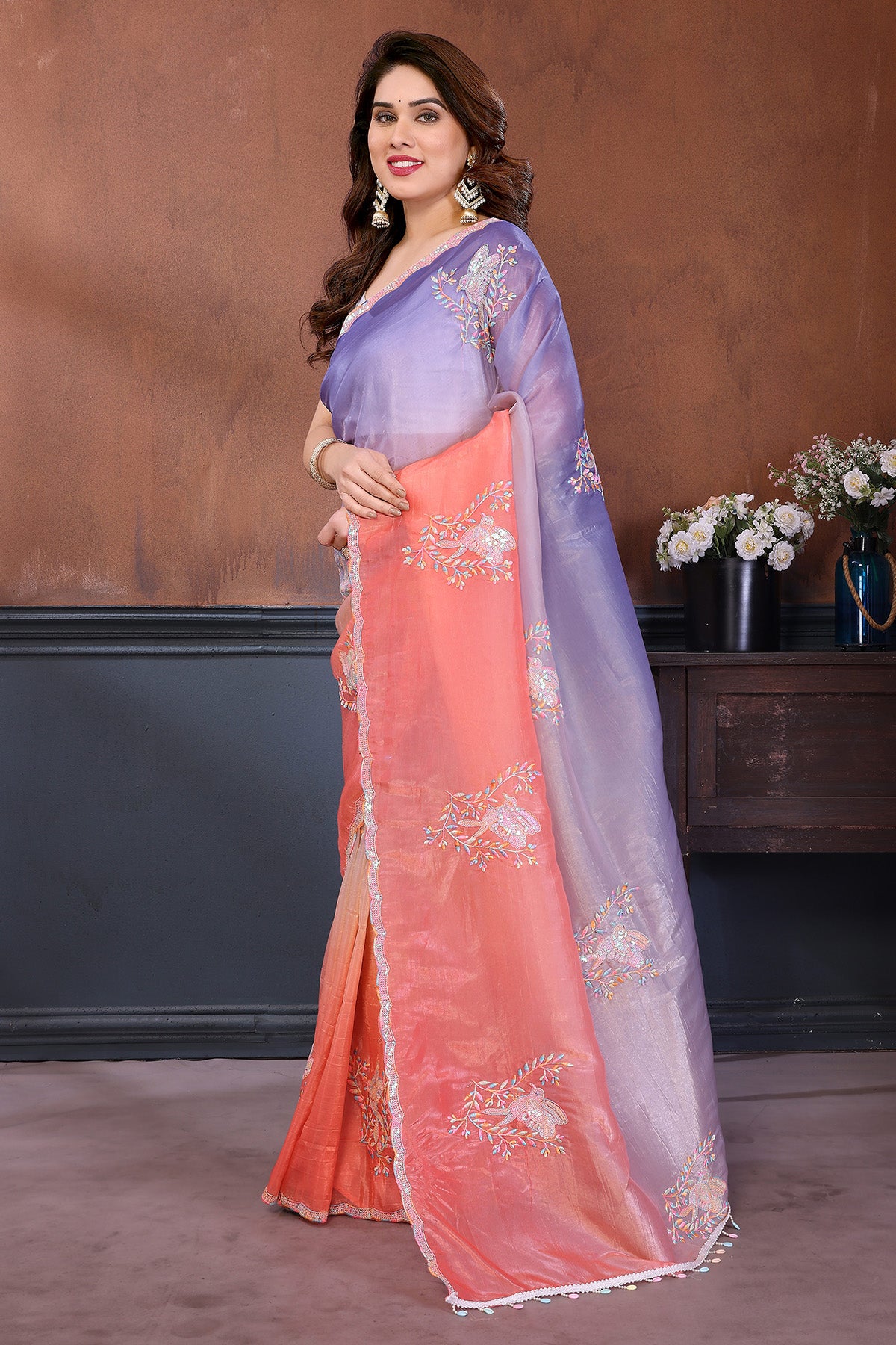 Peach Crush Embroidered Saree