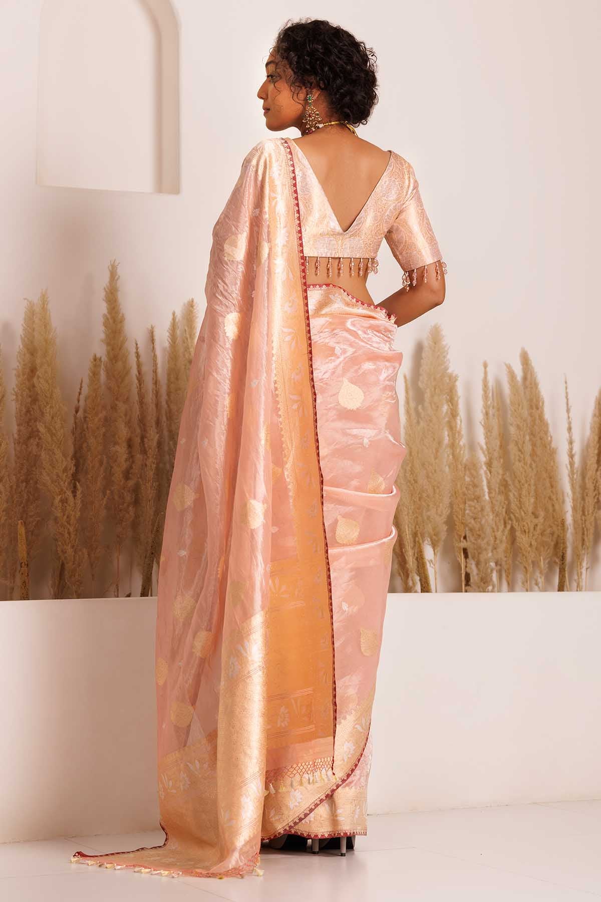 Peach Crystal Embellished Saree