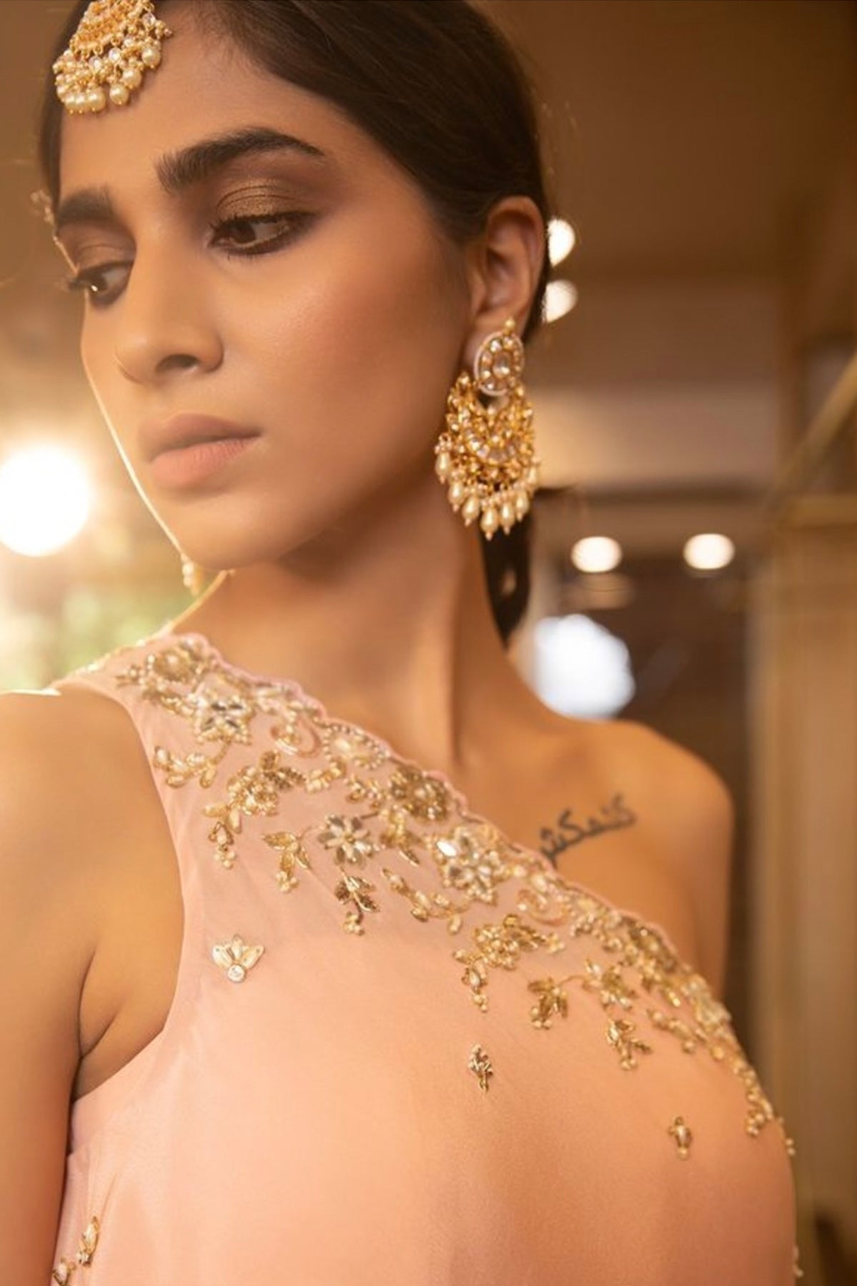 Peach Cutdana Work Skirt Set